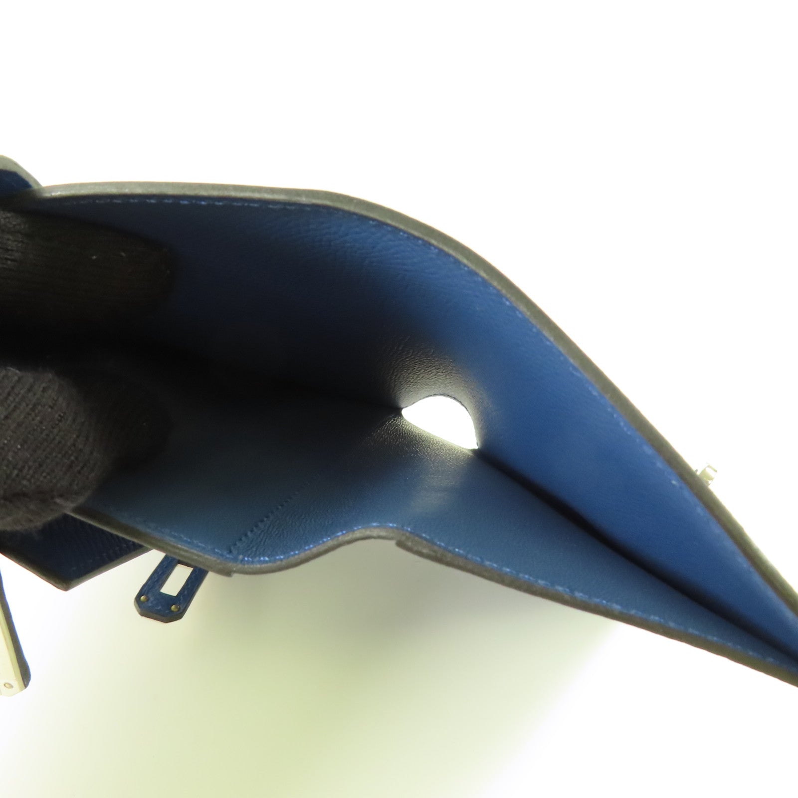 HERMES 【激減優惠】Epsom皮革Kelly Short Wallet銀扣錢包7E Bleu Brighton