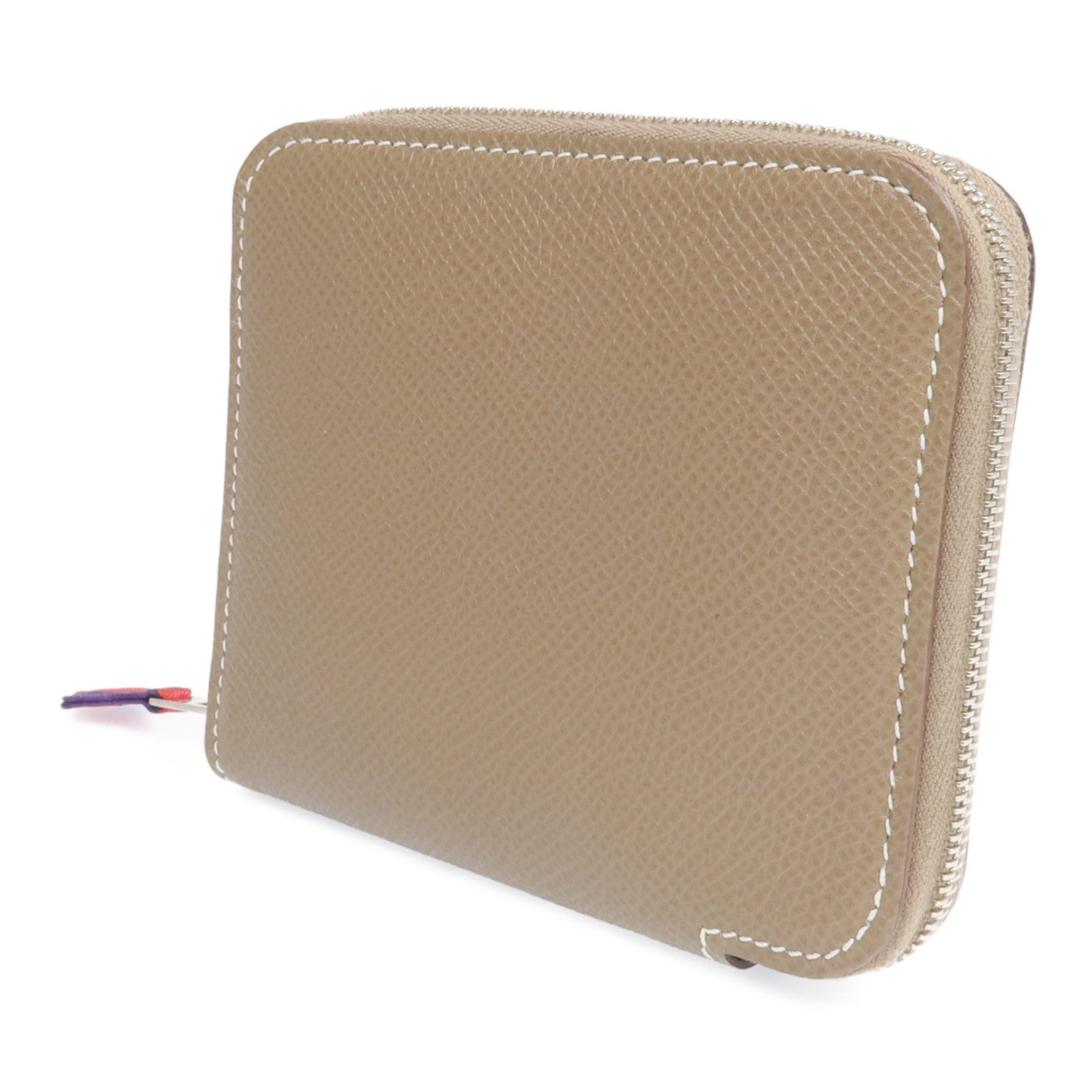 HERMES Epsom皮革Silk In Compact銀扣錢包Etoupe