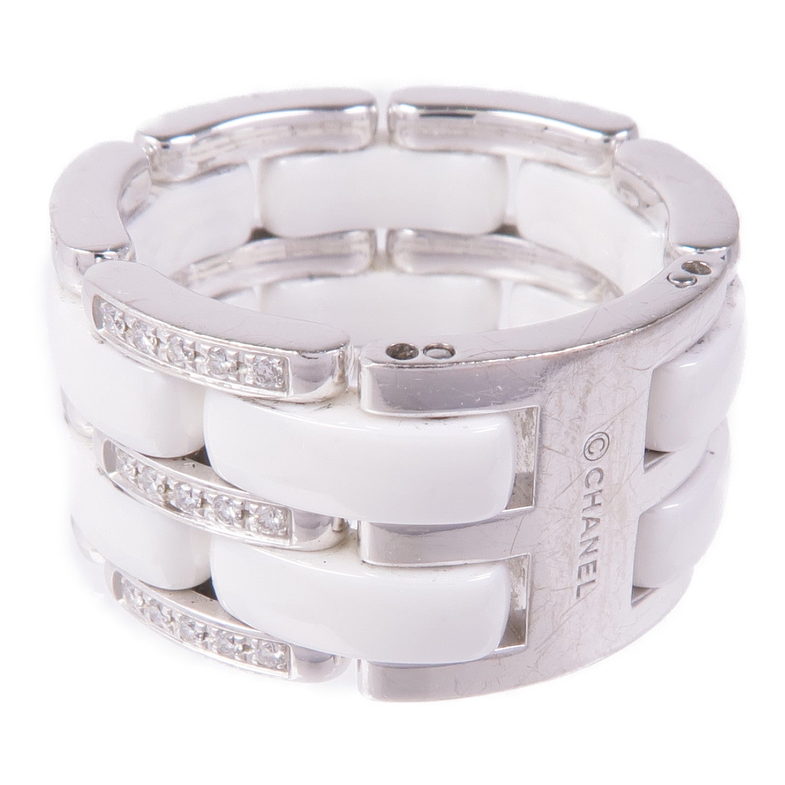 CHANEL 18K白金/陶瓷/鑽石Ultra Blanche Ring戒指CHANEL#58/US#8.25