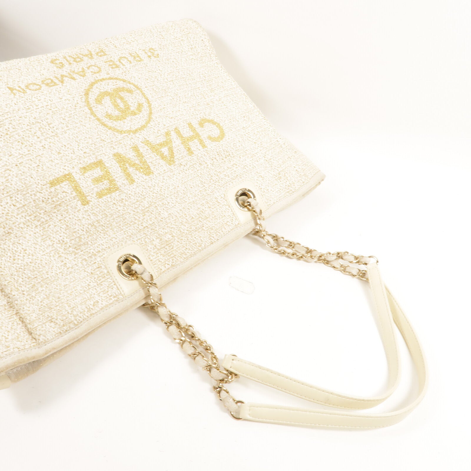 CHANEL 帆布Deauville Tote Bag鏈帶手挽袋
