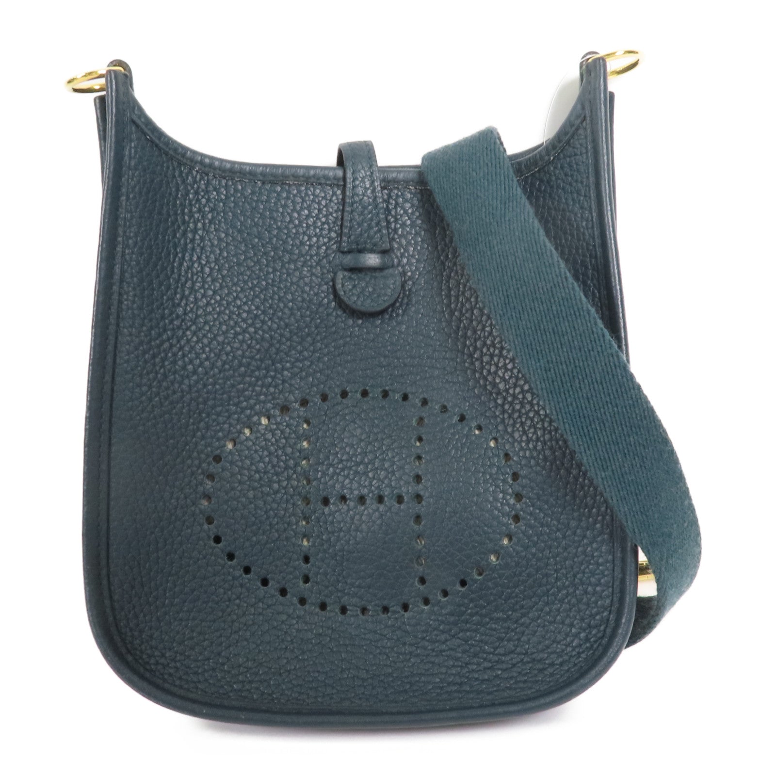 HERMES 【激減優惠】Clemence皮革Evelyne TPM金扣肩背袋60 Vert cypres