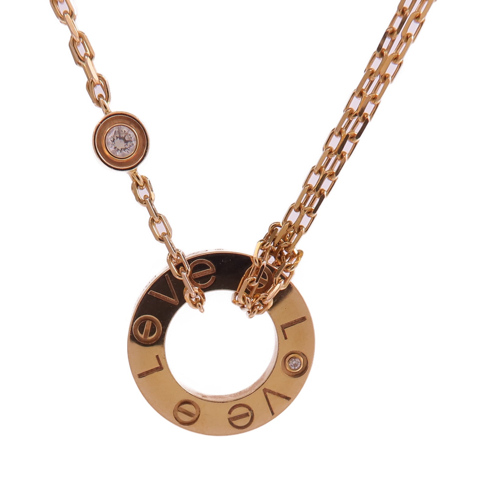 CARTIER 18K玫瑰金Love Diamond Necklace鑽石項鍊