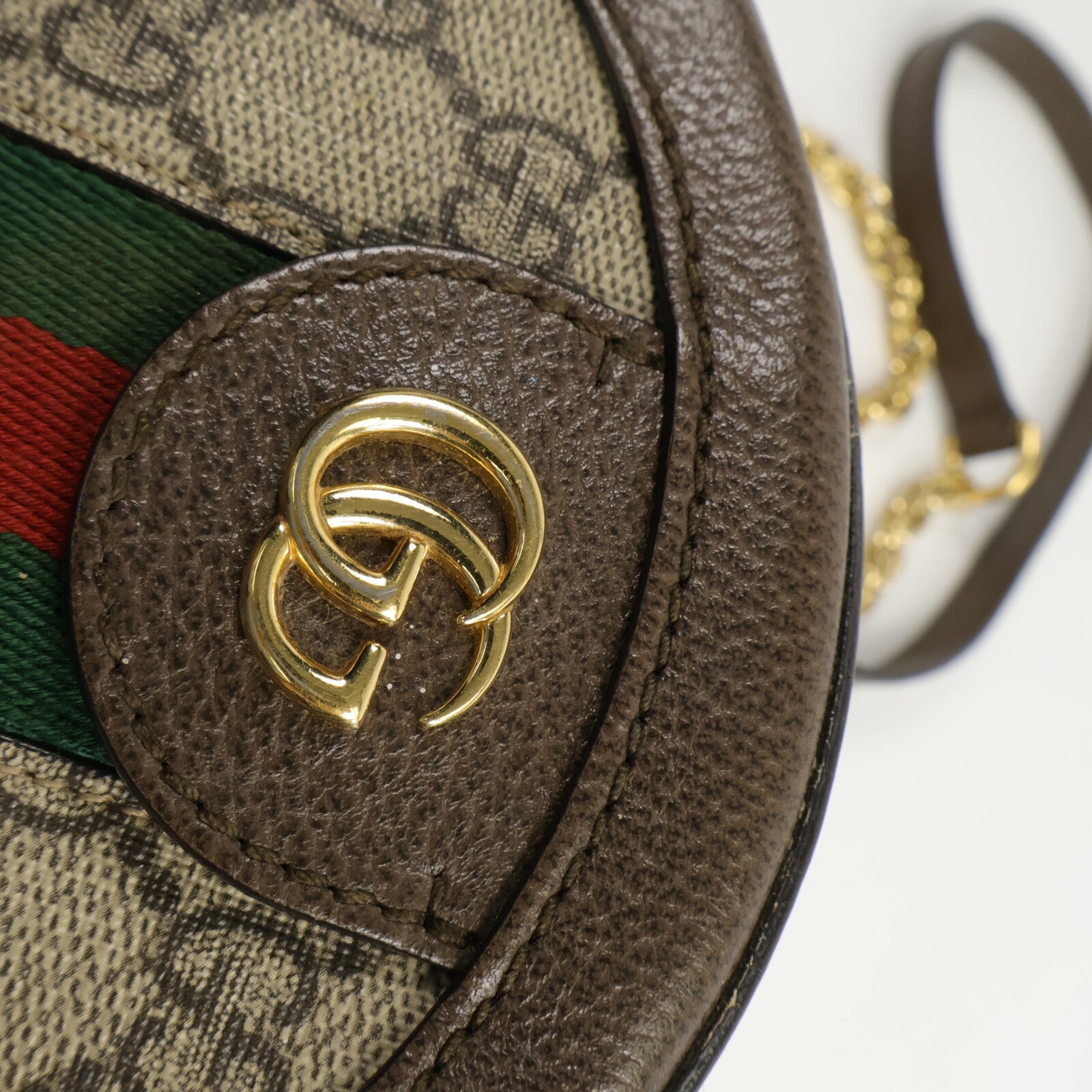 GUCCI 塗層帆布Ophidia Mini GG Round Bag鏈帶肩背袋