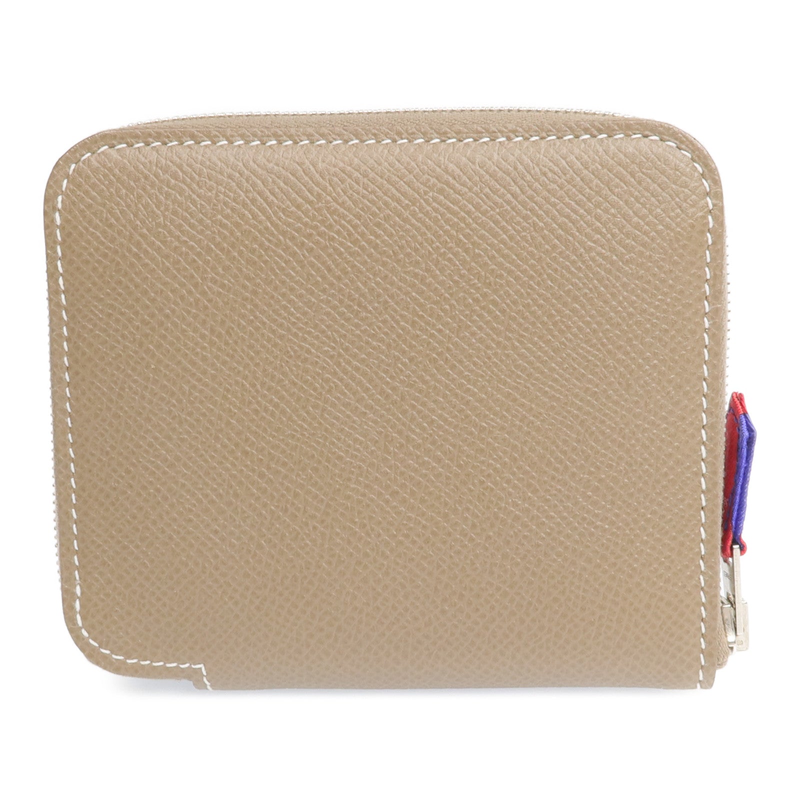 HERMES Epsom皮革Silk In Compact銀扣錢包Etoupe