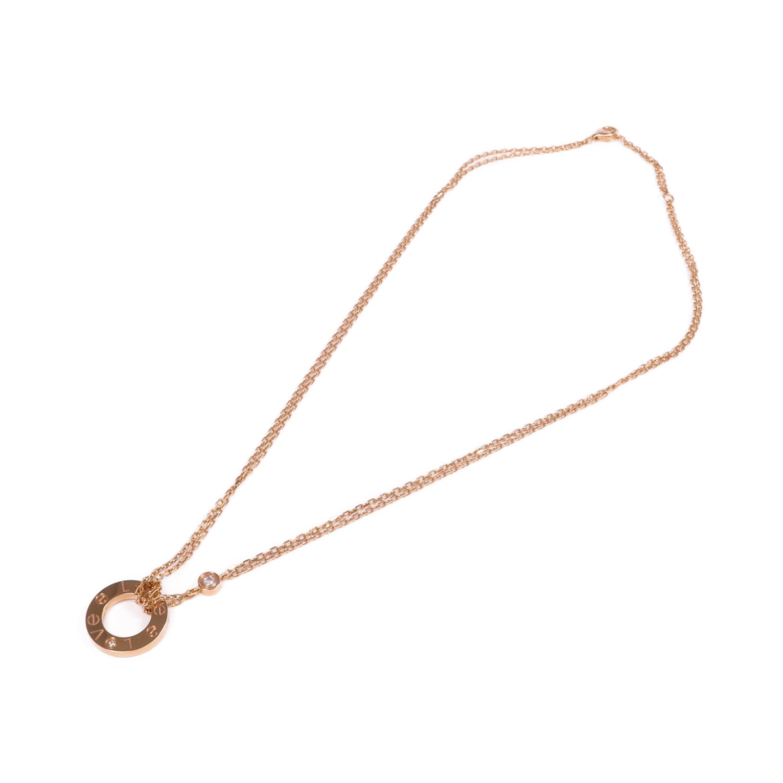 CARTIER 18K玫瑰金Love Diamond Necklace鑽石項鍊