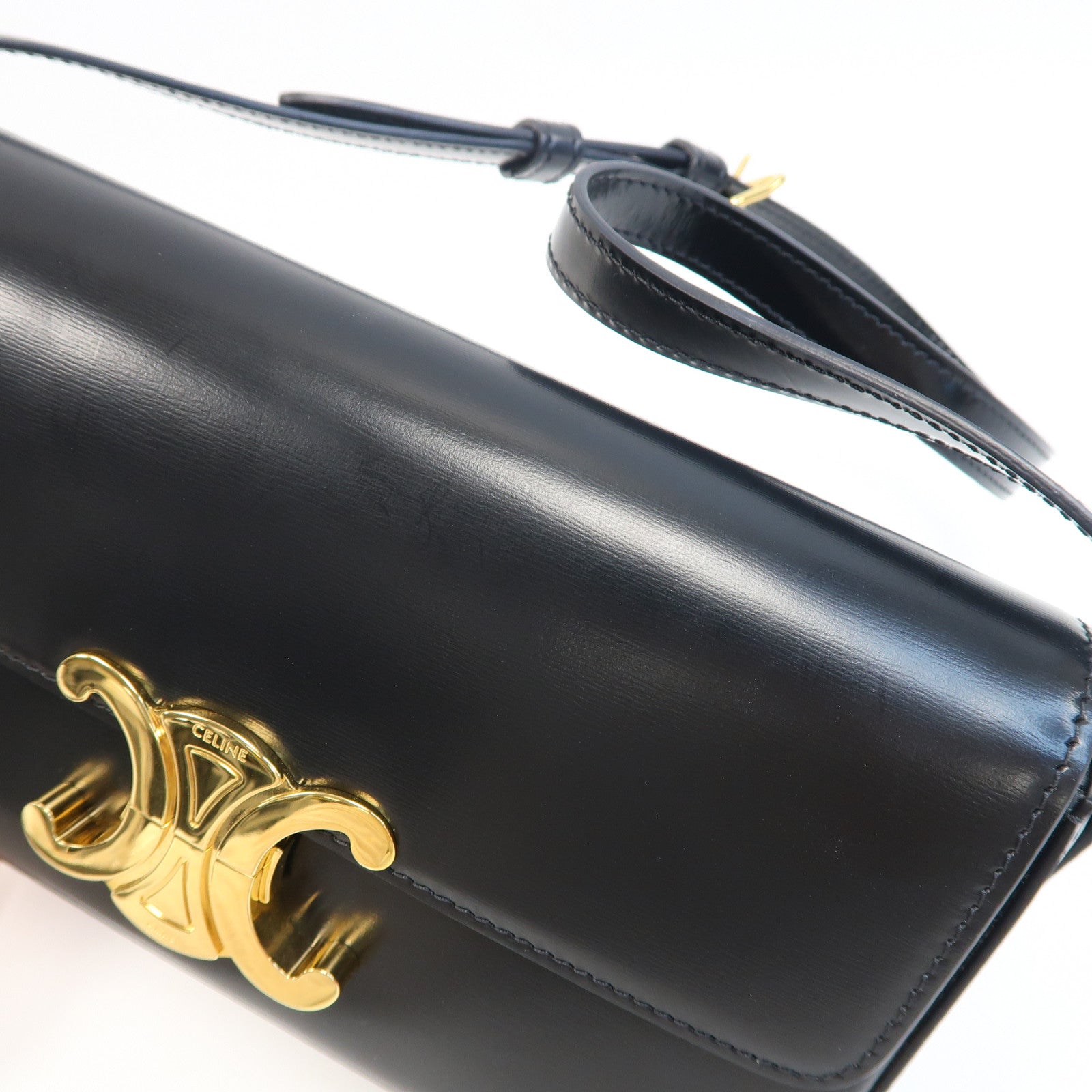 CELINE 牛皮皮革Claude金扣肩背袋黑色