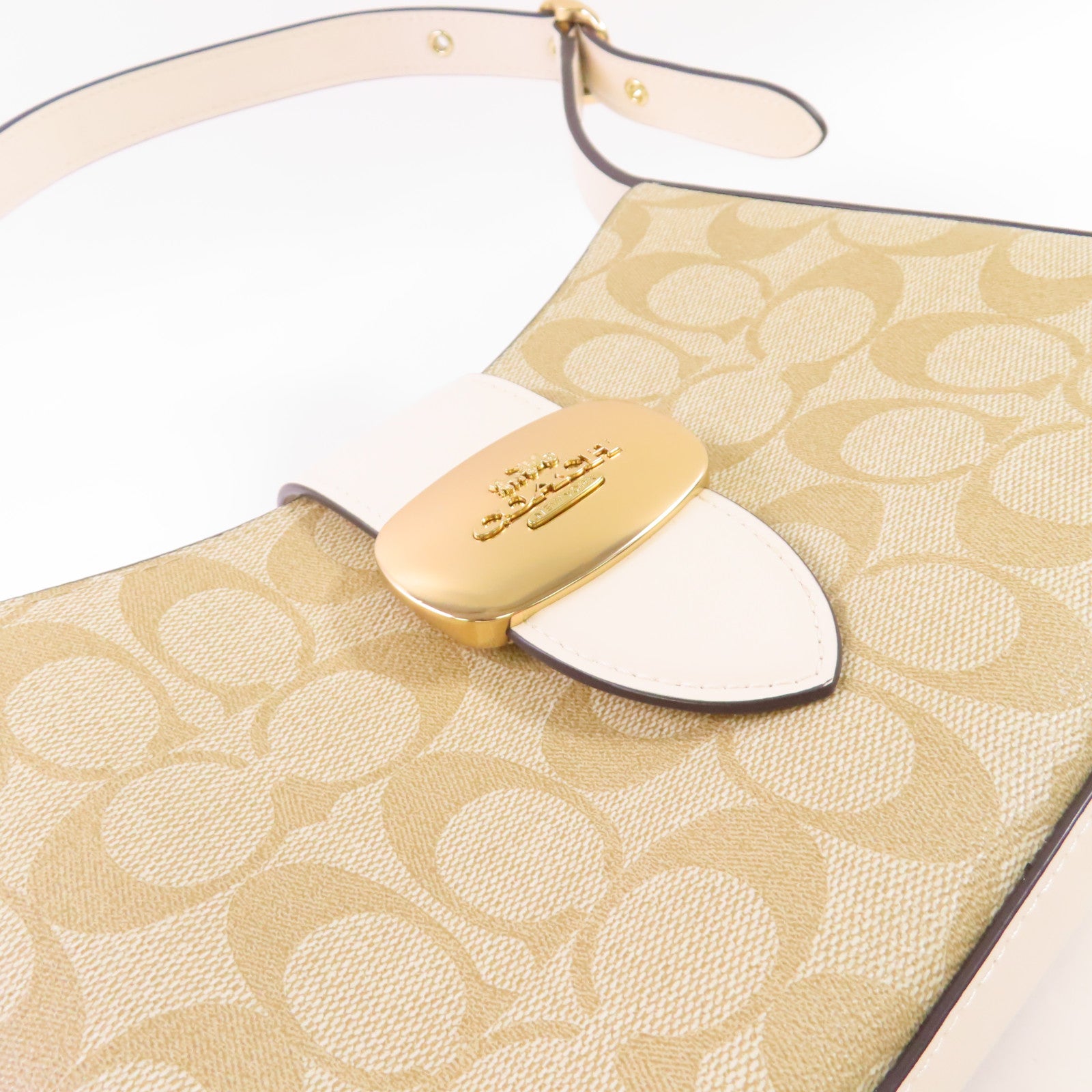 COACH 塗層帆布Eliza Shoulder Bag金扣肩背袋啡色/白色