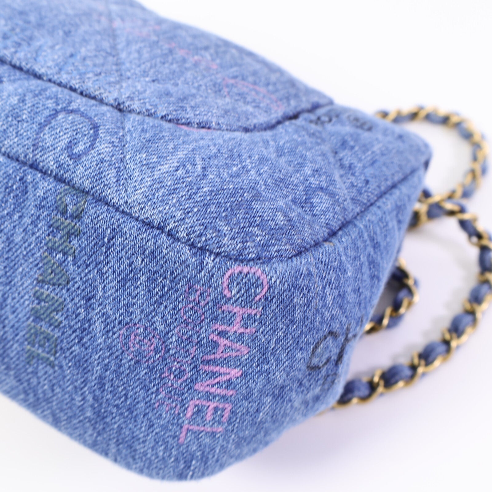 CHANEL 牛仔布Chain Shoulder Bag鏈帶肩背袋