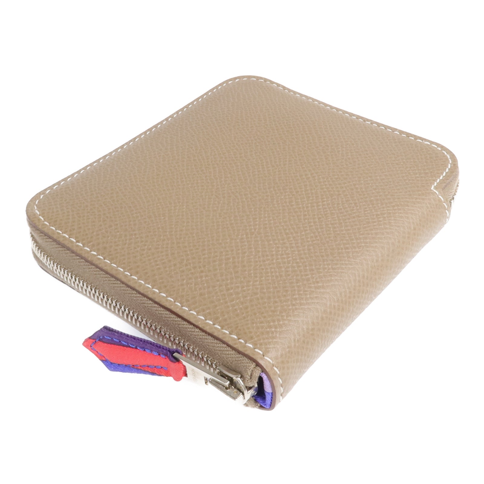 HERMES Epsom皮革Silk In Compact銀扣錢包Etoupe