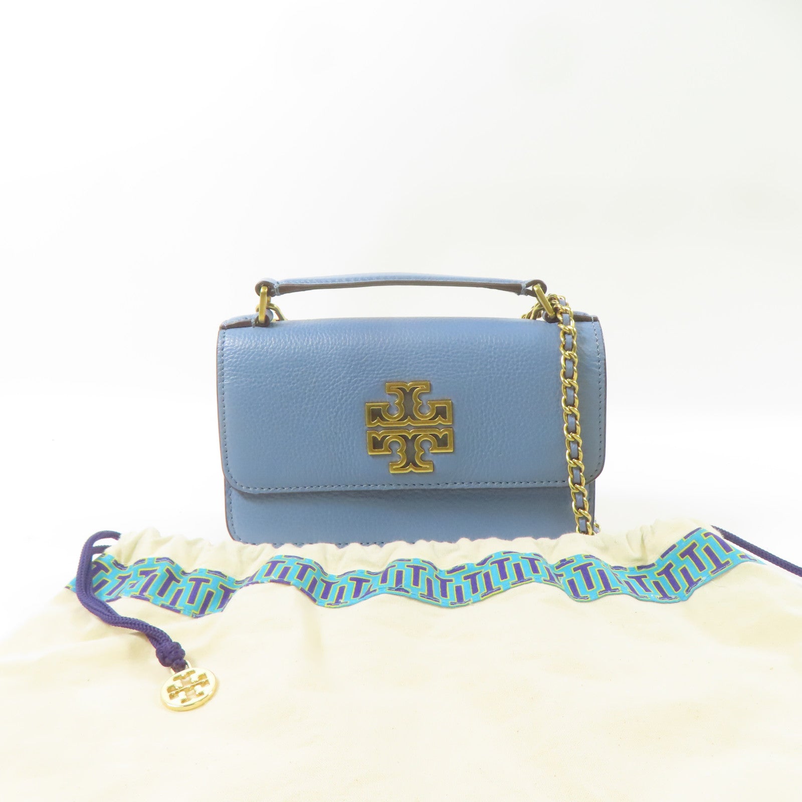Tory Burch 牛皮皮革2 Way Shoulder Bag金扣手挽肩背兩用袋淺藍色