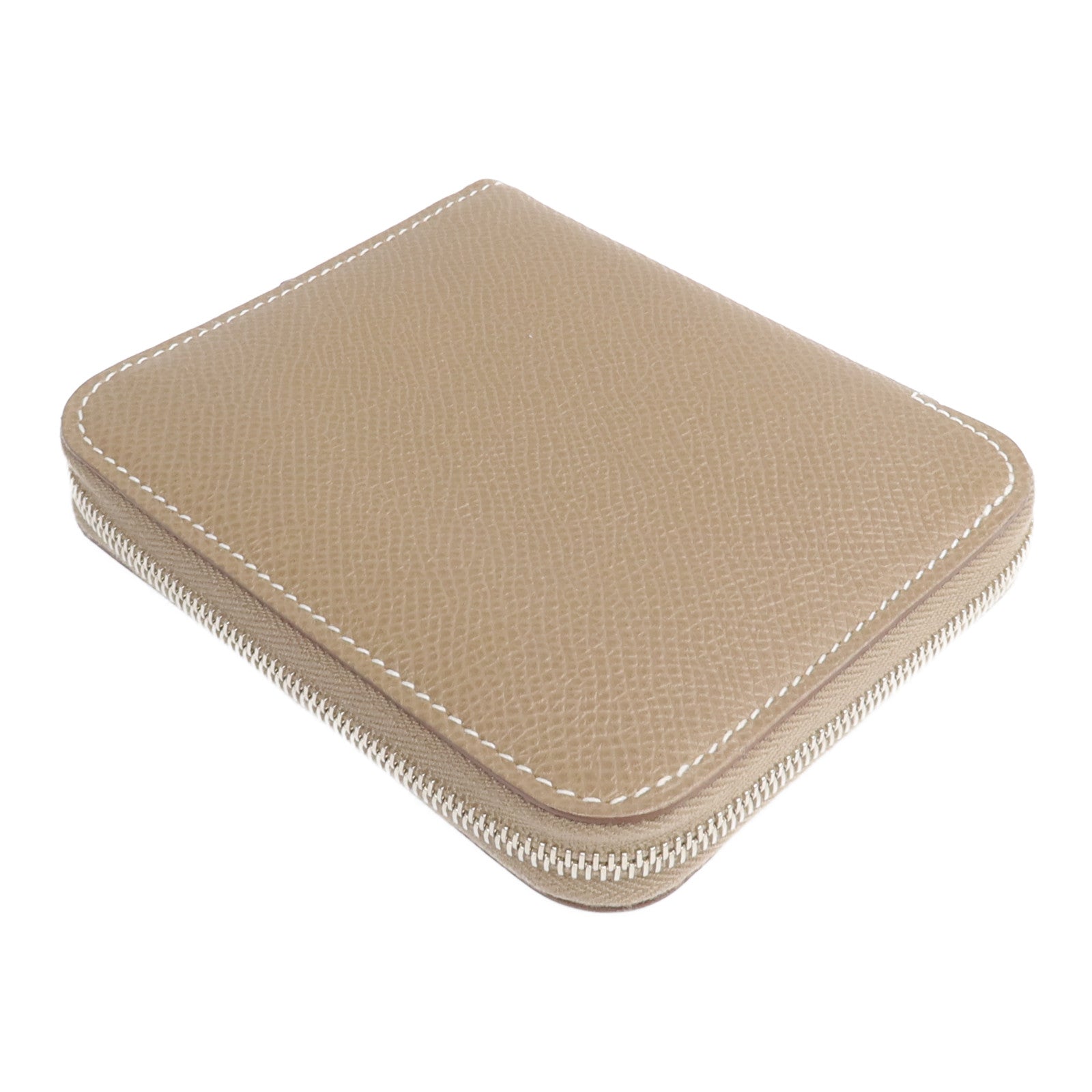 HERMES Epsom皮革Silk In Compact銀扣錢包Etoupe