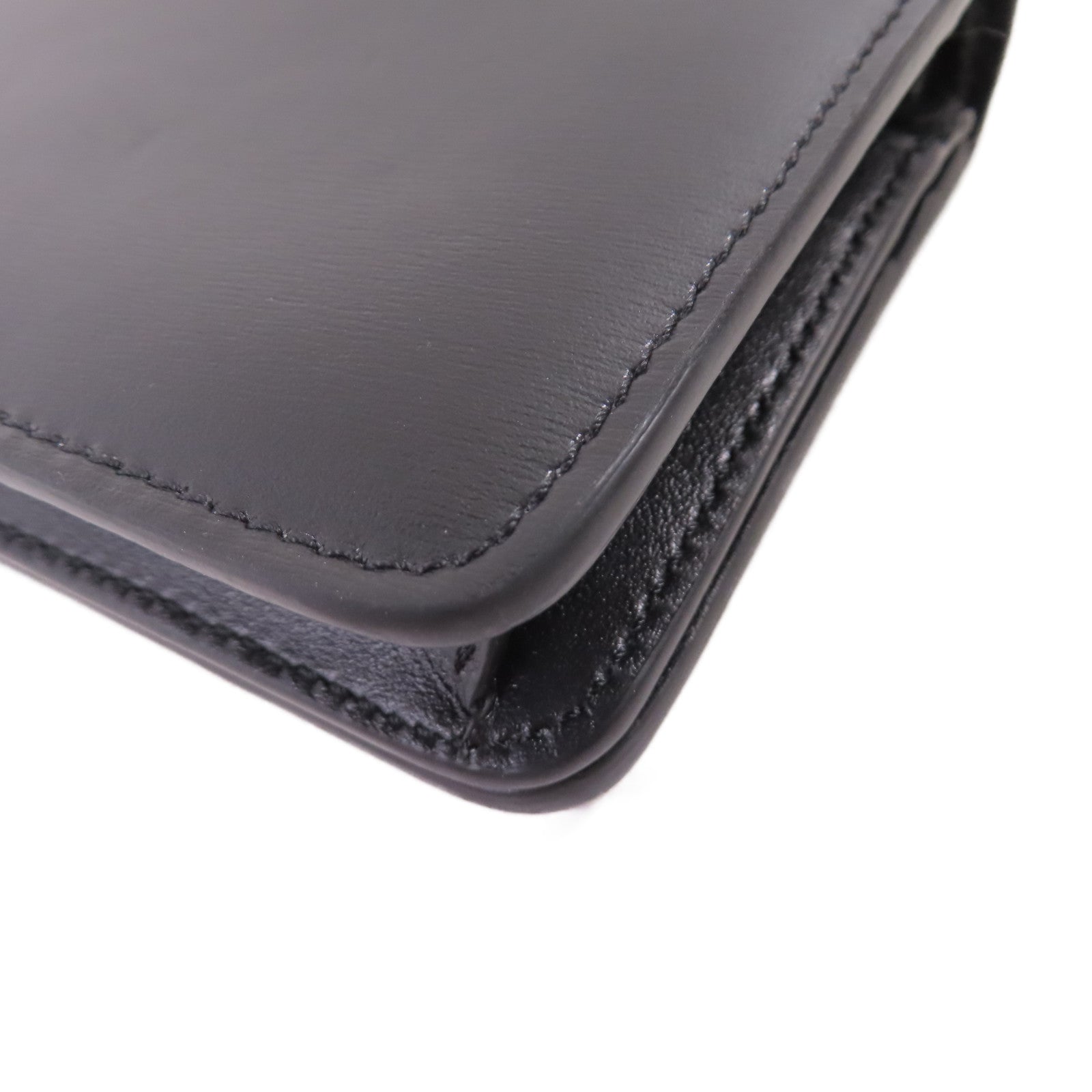 CELINE 牛皮皮革Triomphe Compact Wallet金扣短錢包黑色