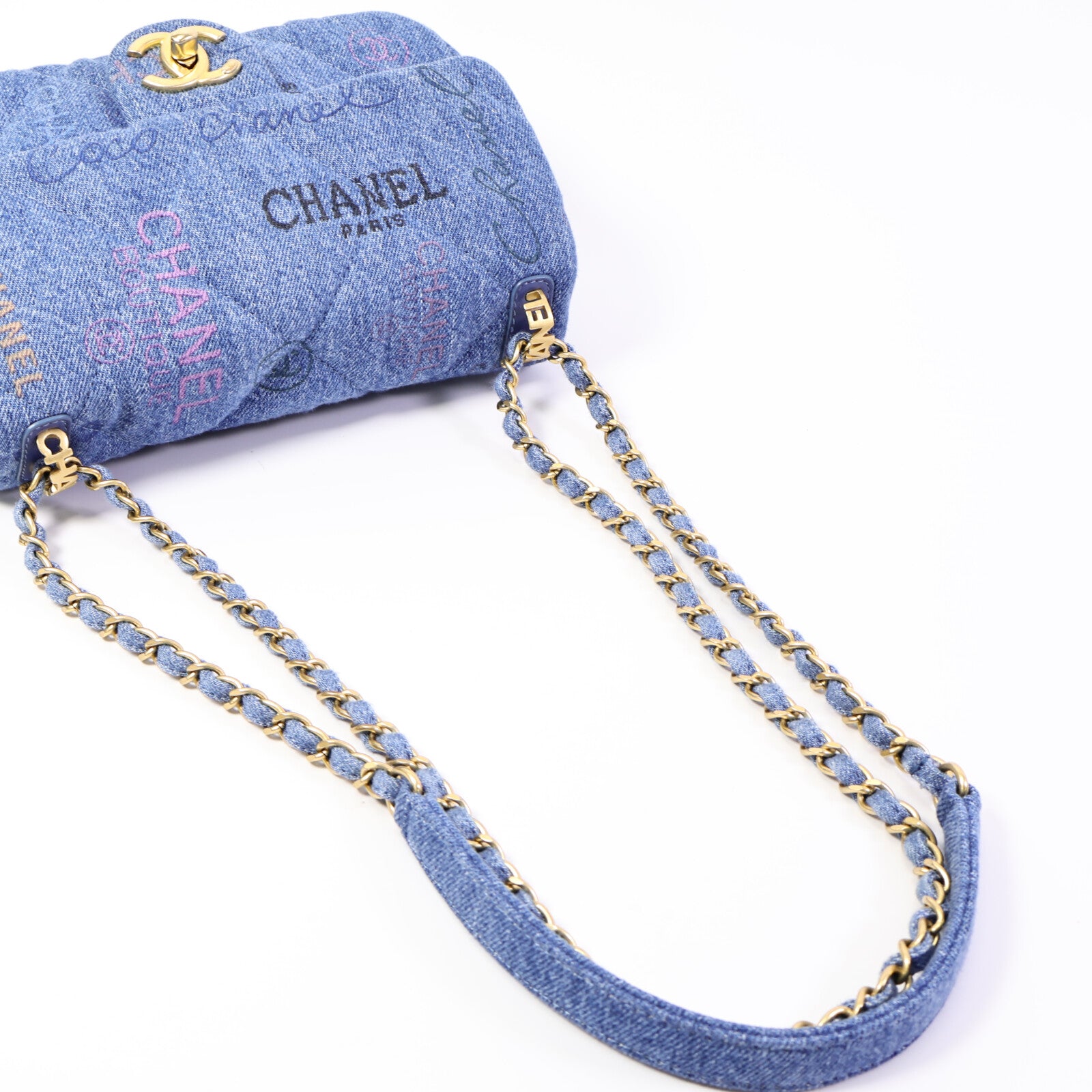 CHANEL 牛仔布Chain Shoulder Bag鏈帶肩背袋