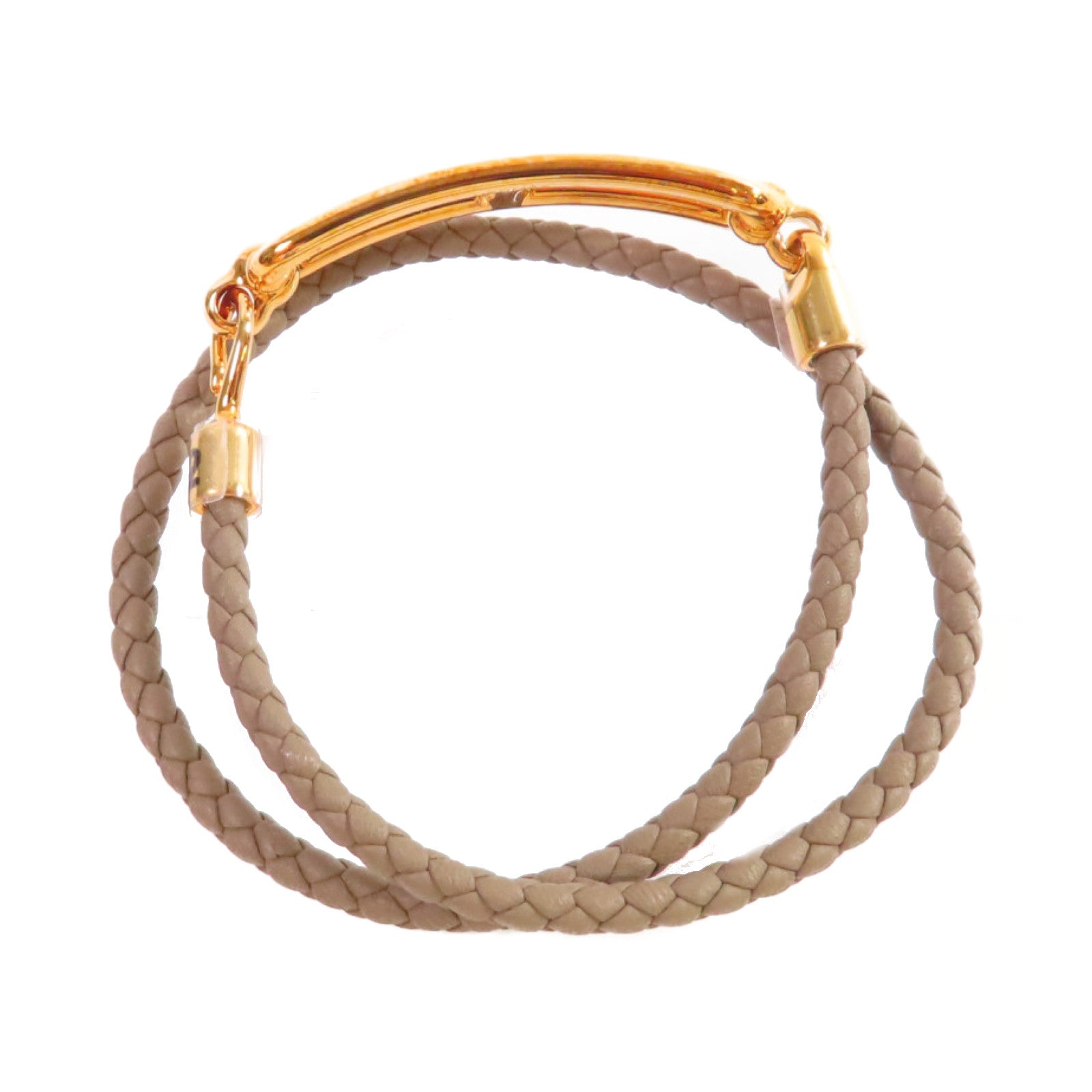 HERMES Swift皮革/金屬Roulis Double Tour Bracelet金扣手鏈大象灰色#T2
