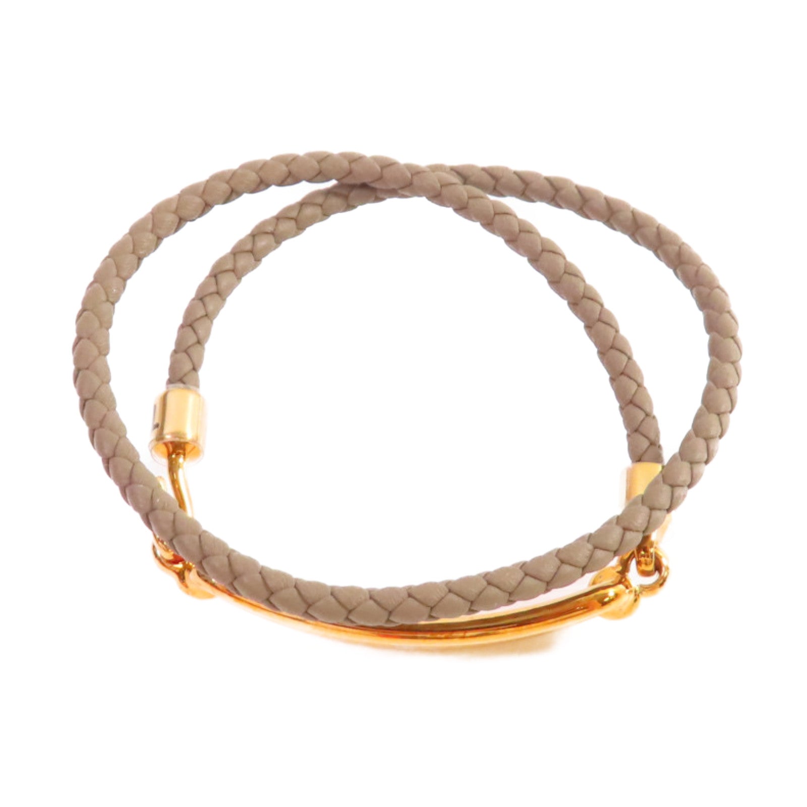 HERMES Swift皮革/金屬Roulis Double Tour Bracelet金扣手鏈大象灰色#T2