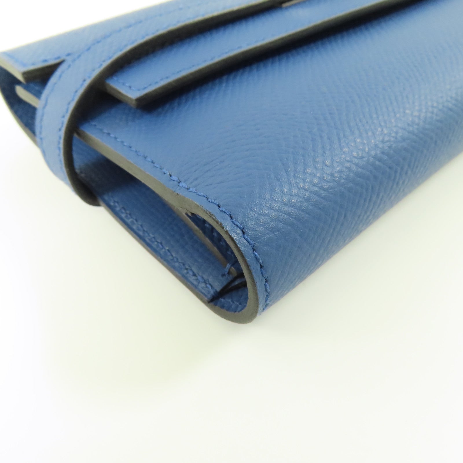 HERMES 【激減優惠】Epsom皮革Kelly Short Wallet銀扣錢包7E Bleu Brighton