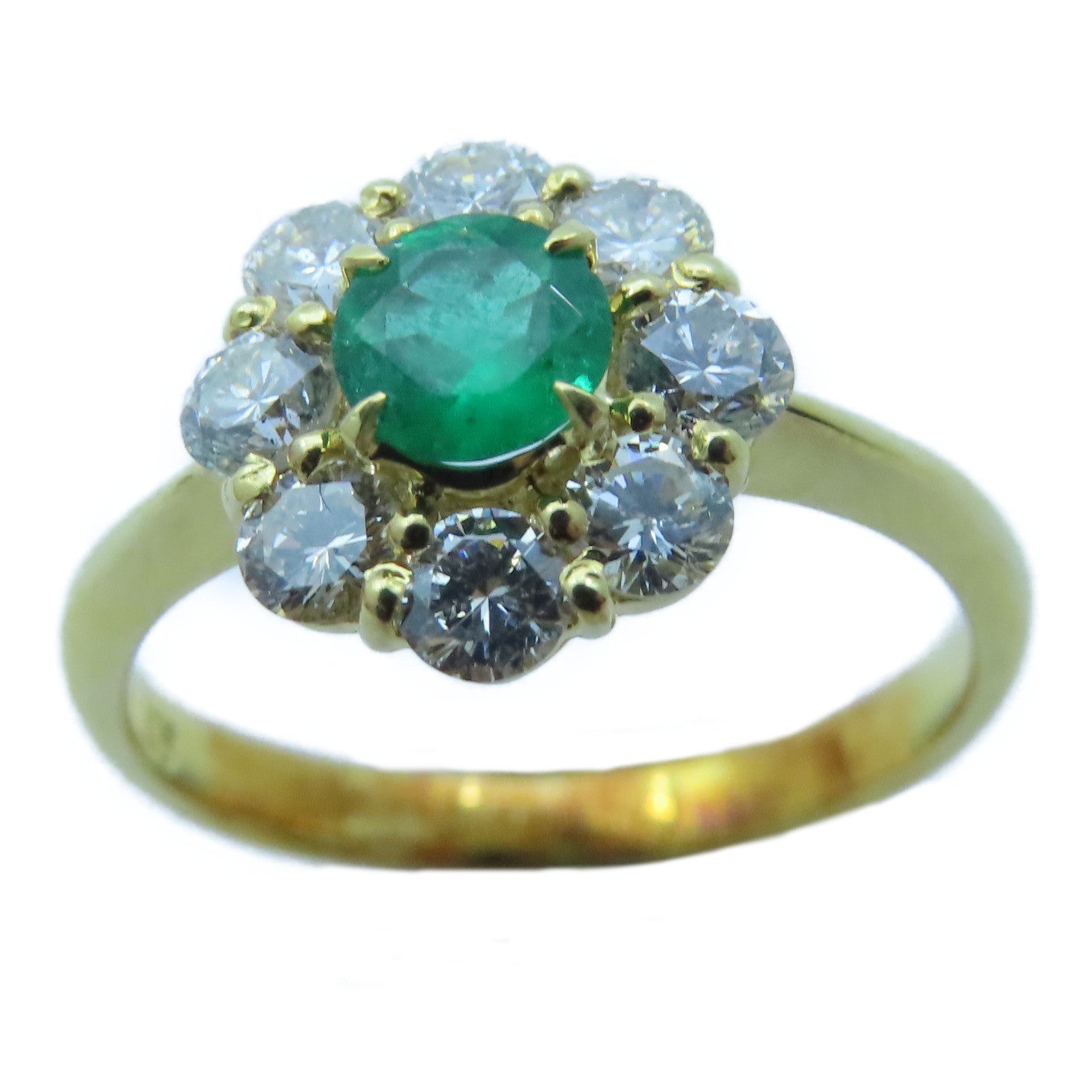 JEWELRY 18K黃金Emerald Ring0.24ct綠寶石/0.64ct鑽石戒指US#5.75