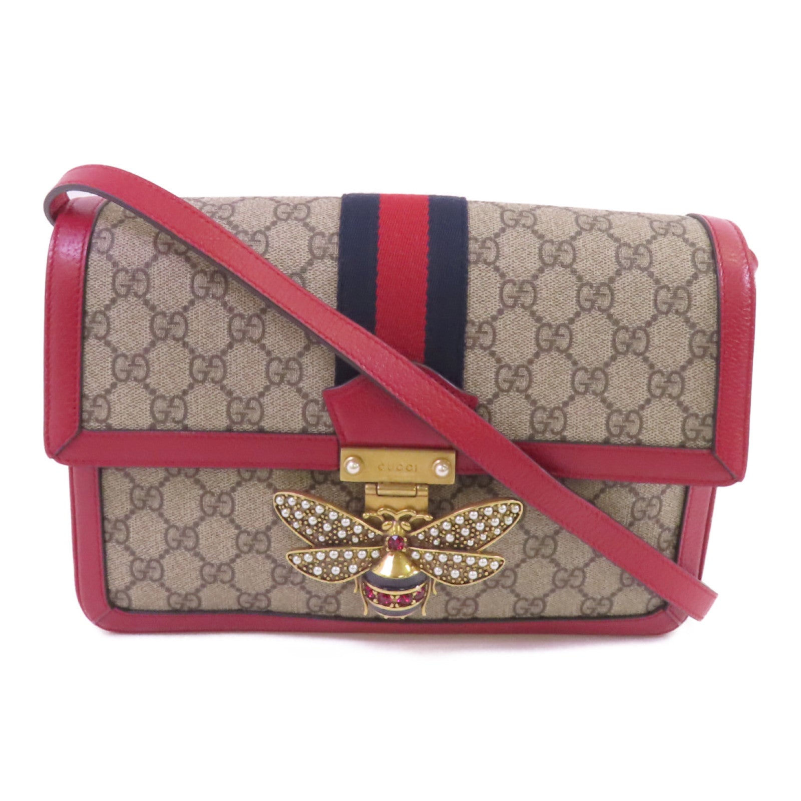 GUCCI 【激減優惠】塗層帆布GG Supreme Queen Margaret Medium金扣鏈帶肩背袋