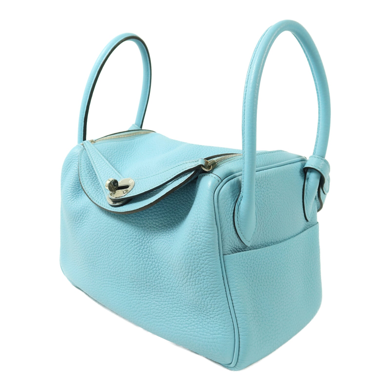 HERMES Clemence皮革Lindy 26銀扣手挽肩背兩用袋Blue Atoll