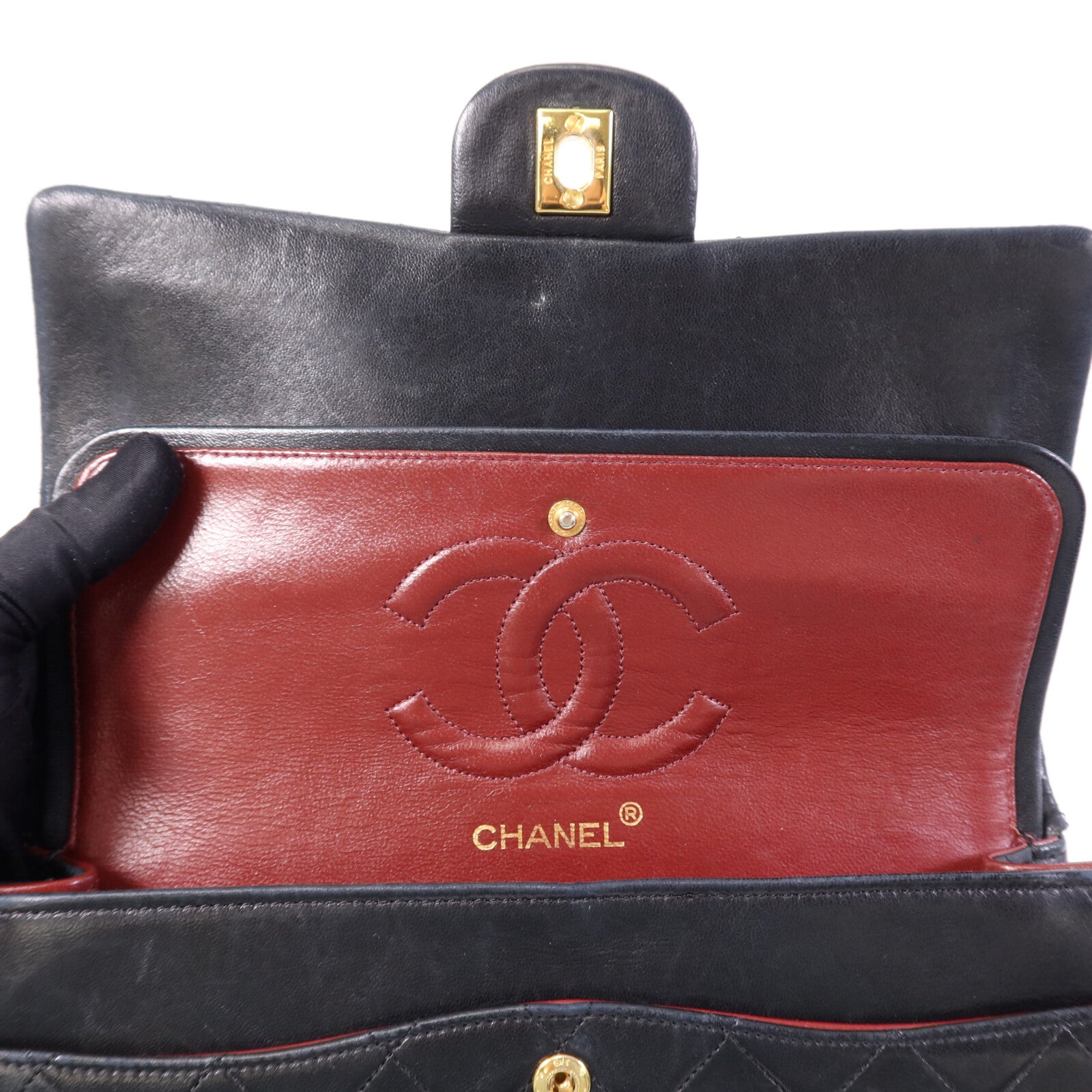 CHANEL 羊皮皮革Vintage Chain Shoulder金扣鏈帶肩背袋