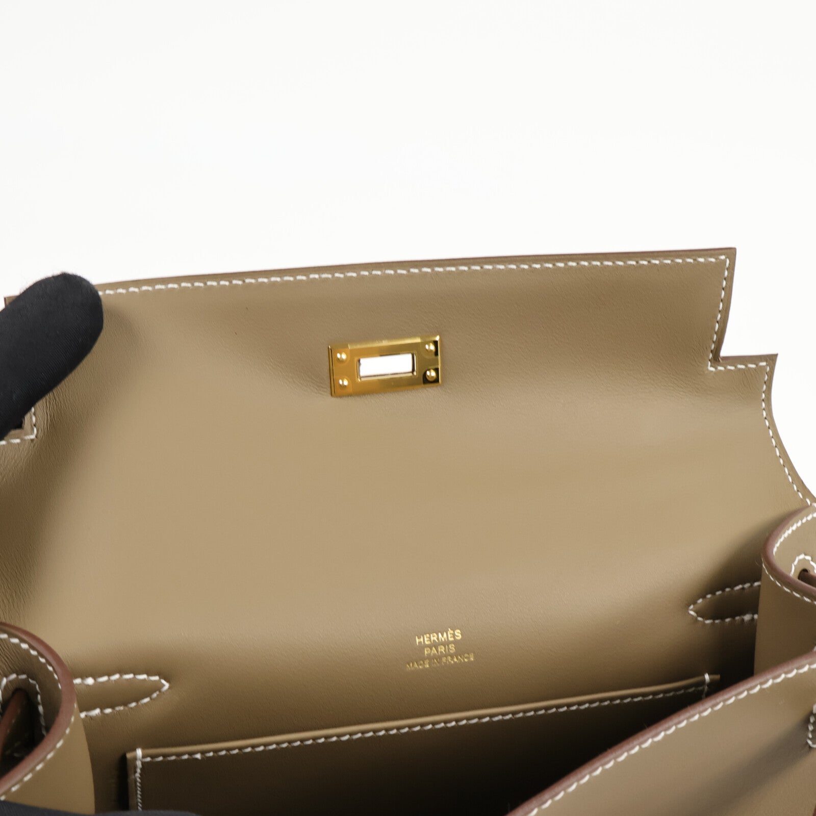 HERMES Veau Swift皮革Kelly Pochette手挽袋Etoupe