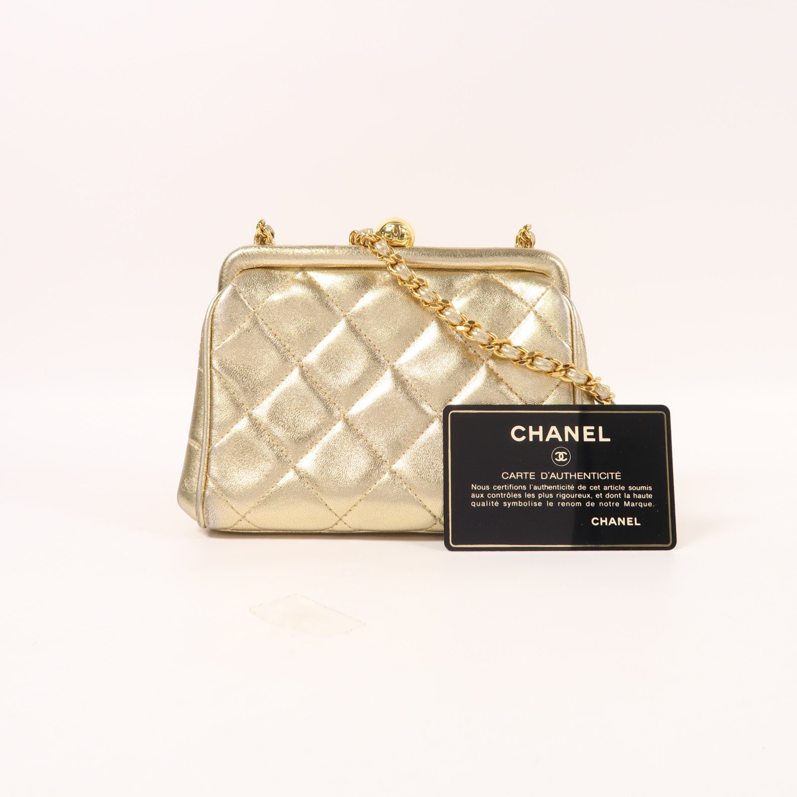 CHANEL 牛皮皮革Chain Shoulder金扣鏈帶肩背袋