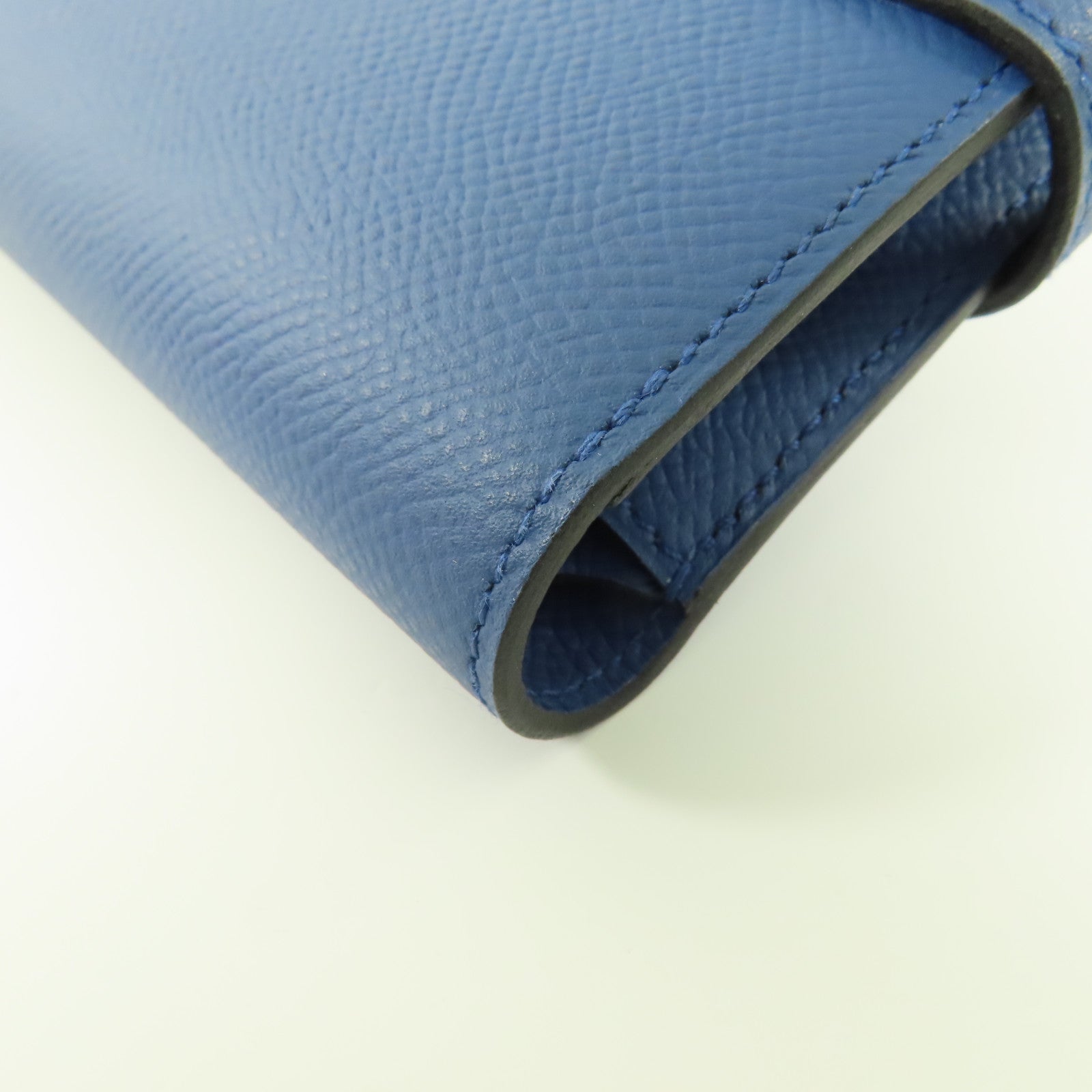 HERMES 【激減優惠】Epsom皮革Kelly Short Wallet銀扣錢包7E Bleu Brighton