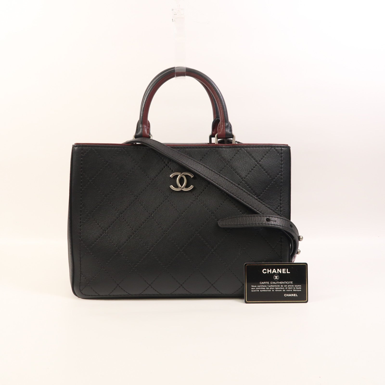 CHANEL 牛皮皮革2 Way Shoulder銀扣手挽肩背兩用袋