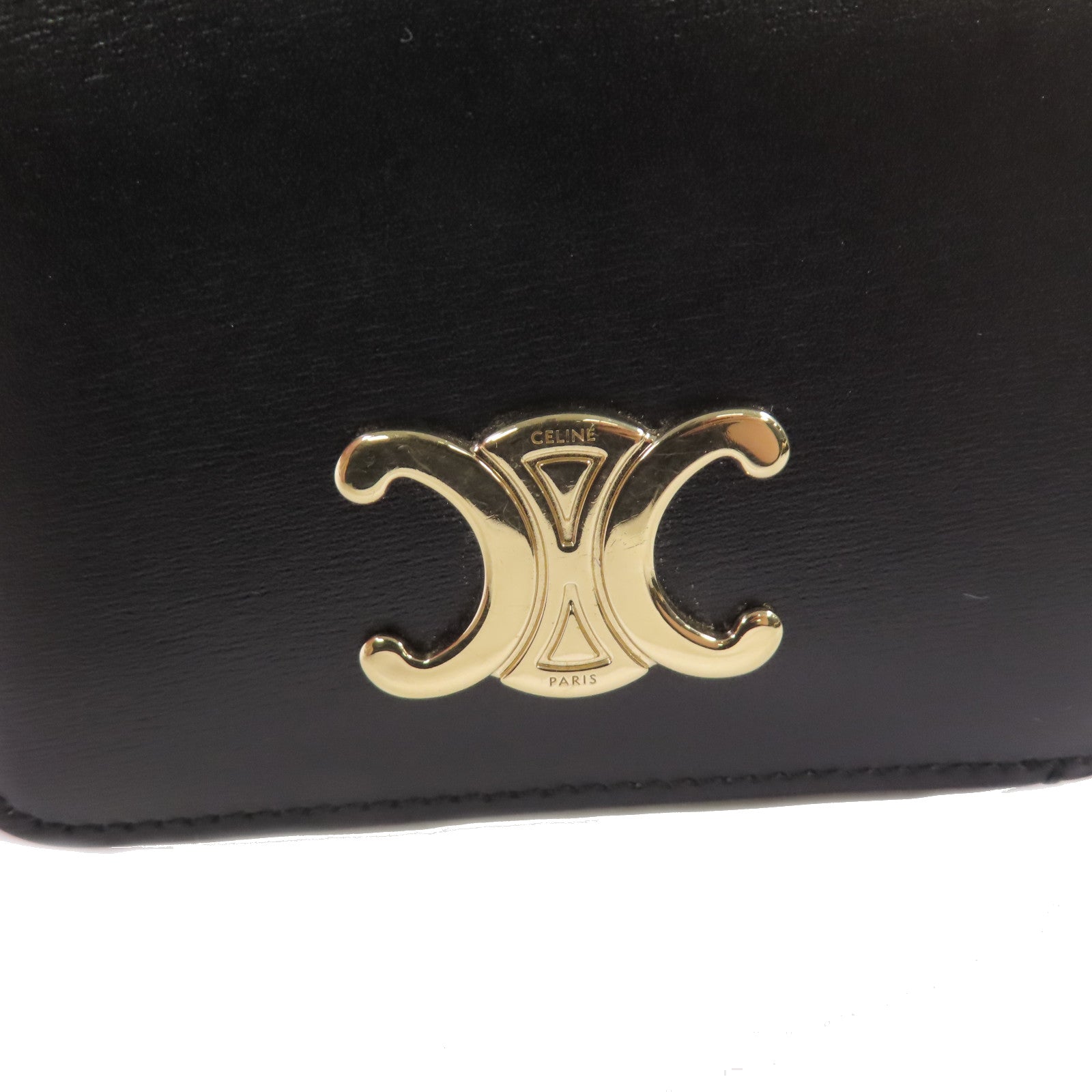 CELINE 牛皮皮革Triomphe Compact Wallet金扣短錢包黑色
