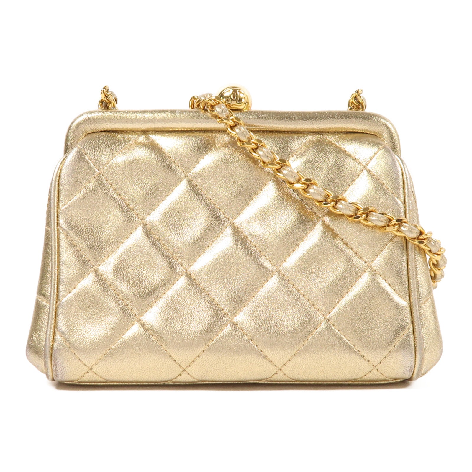 CHANEL 牛皮皮革Chain Shoulder金扣鏈帶肩背袋
