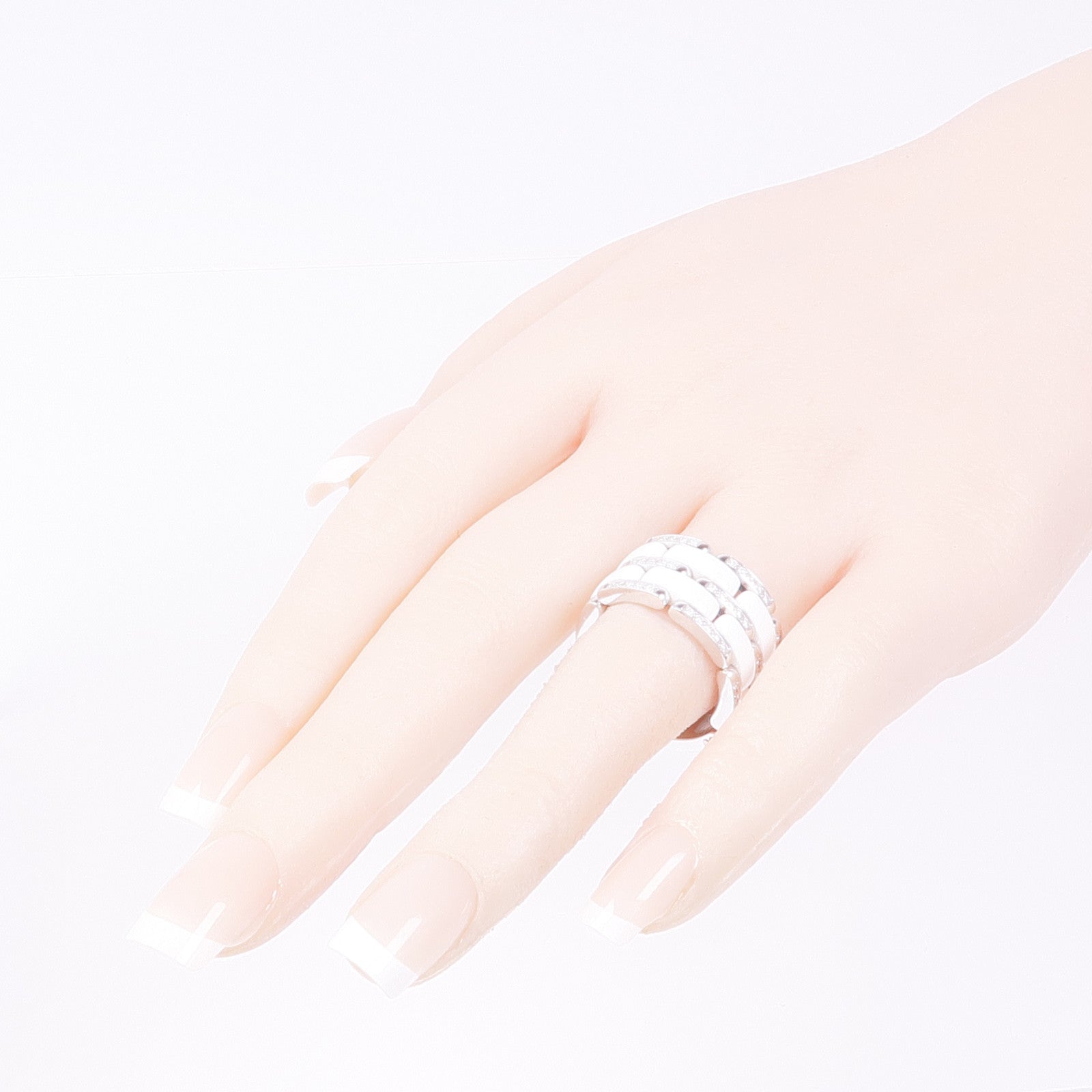 CHANEL 18K白金/陶瓷/鑽石Ultra Blanche Ring戒指CHANEL#58/US#8.25