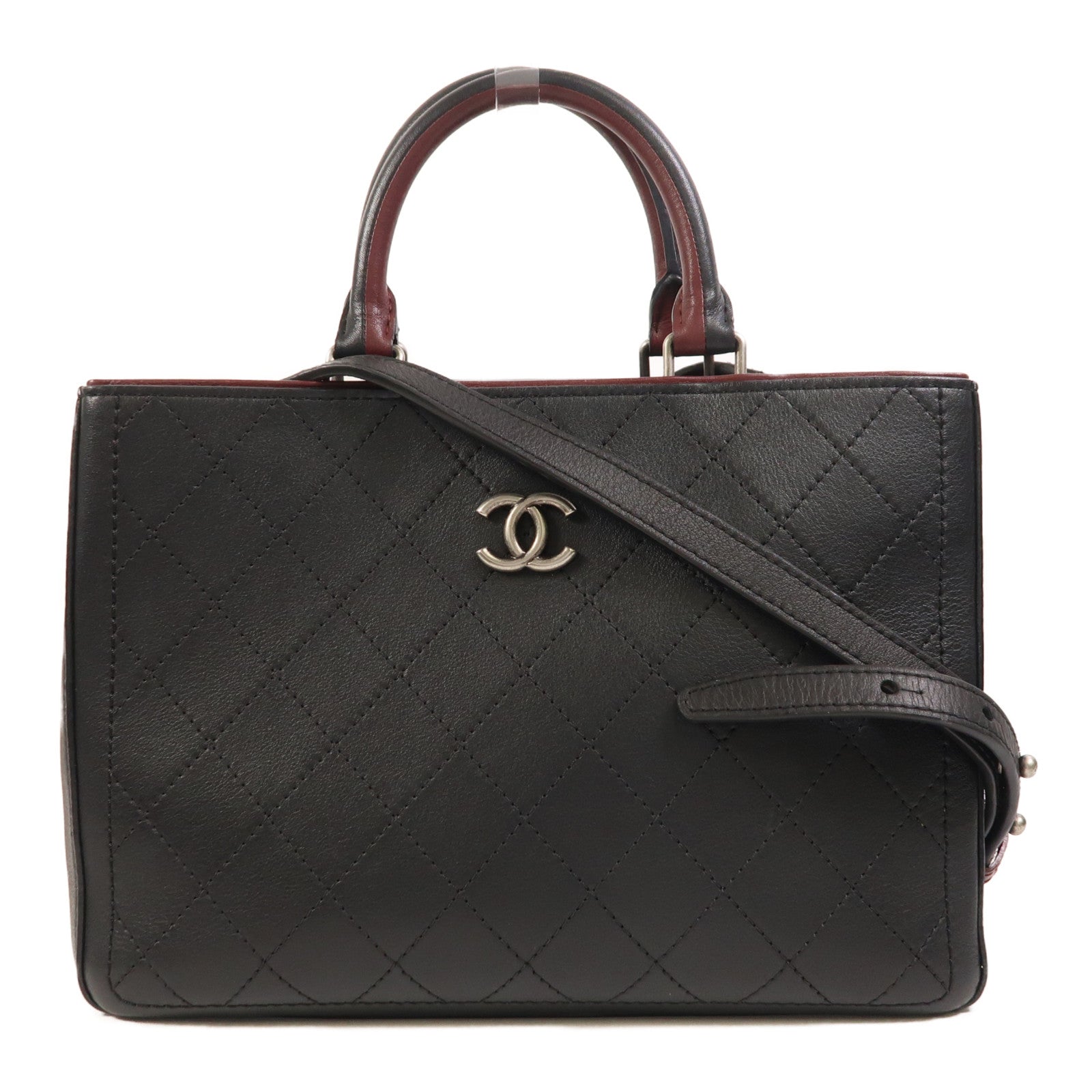 CHANEL 牛皮皮革2 Way Shoulder銀扣手挽肩背兩用袋