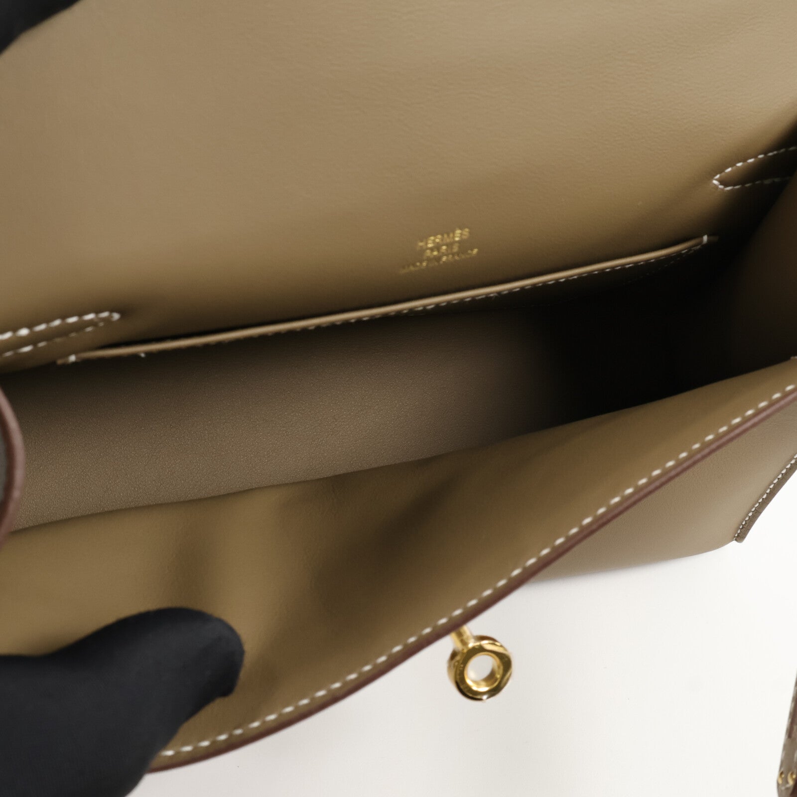 HERMES Veau Swift皮革Kelly Pochette手挽袋Etoupe