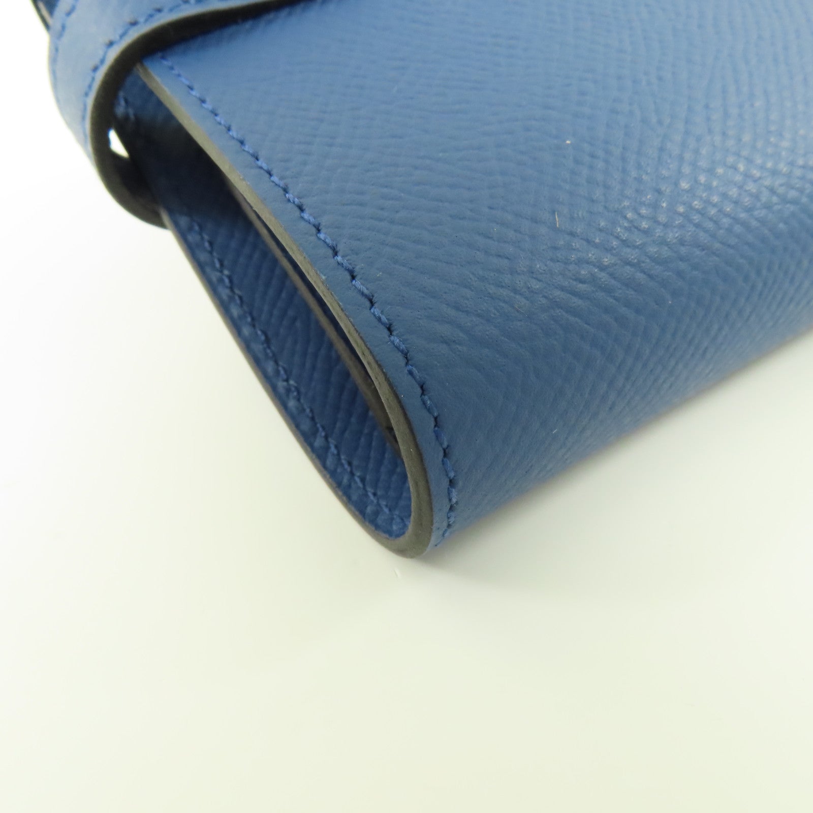 HERMES 【激減優惠】Epsom皮革Kelly Short Wallet銀扣錢包7E Bleu Brighton