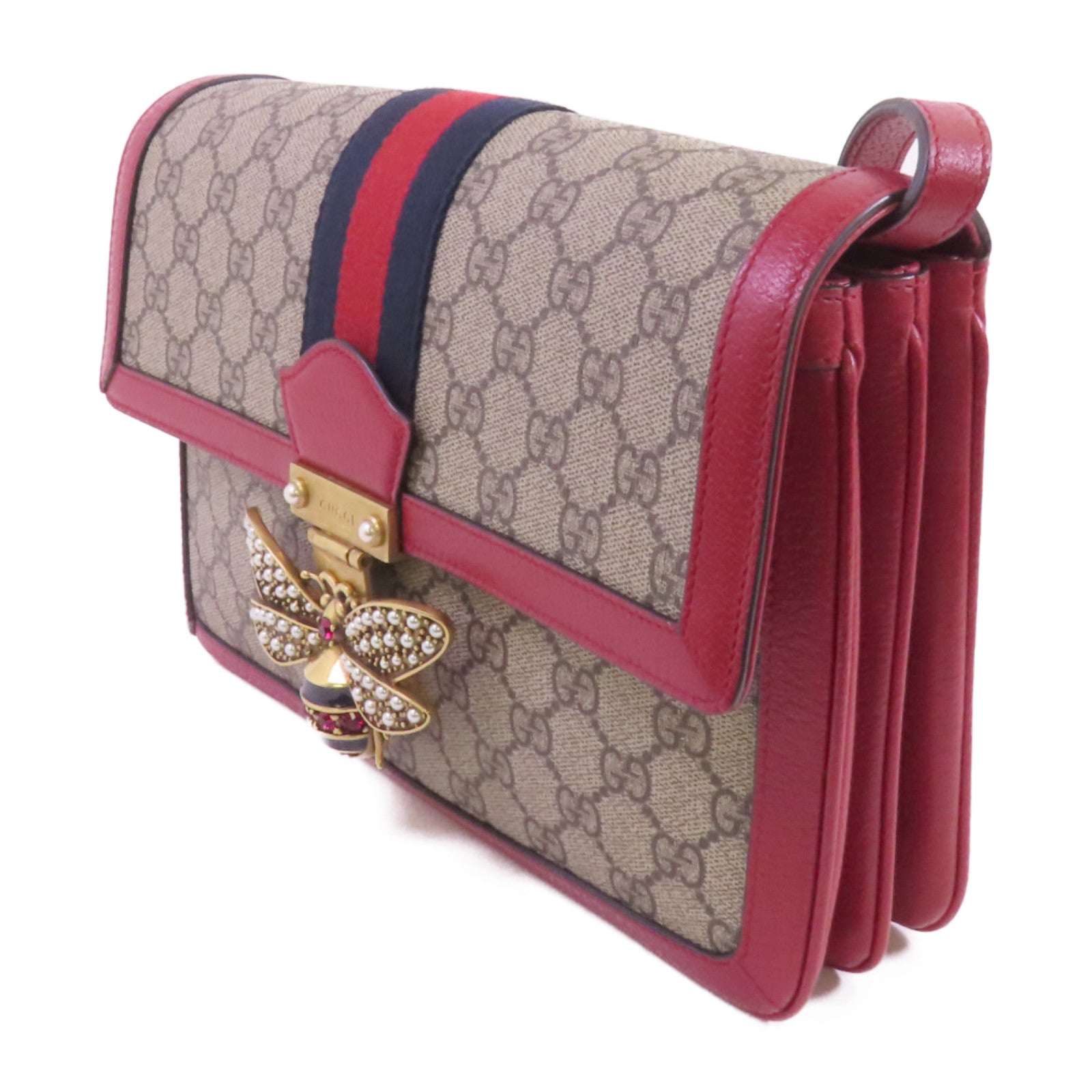 GUCCI 【激減優惠】塗層帆布GG Supreme Queen Margaret Medium金扣鏈帶肩背袋