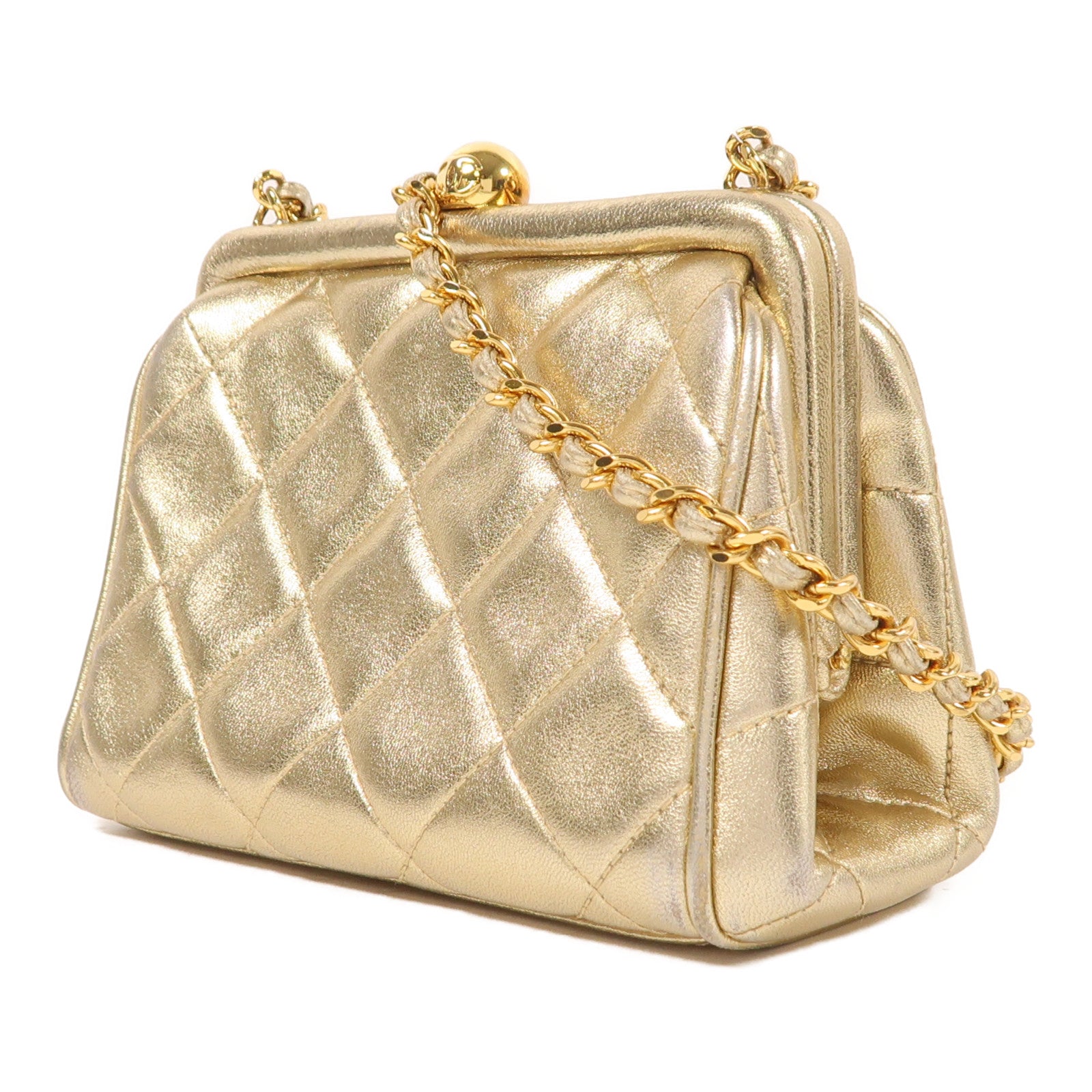 CHANEL 牛皮皮革Chain Shoulder金扣鏈帶肩背袋