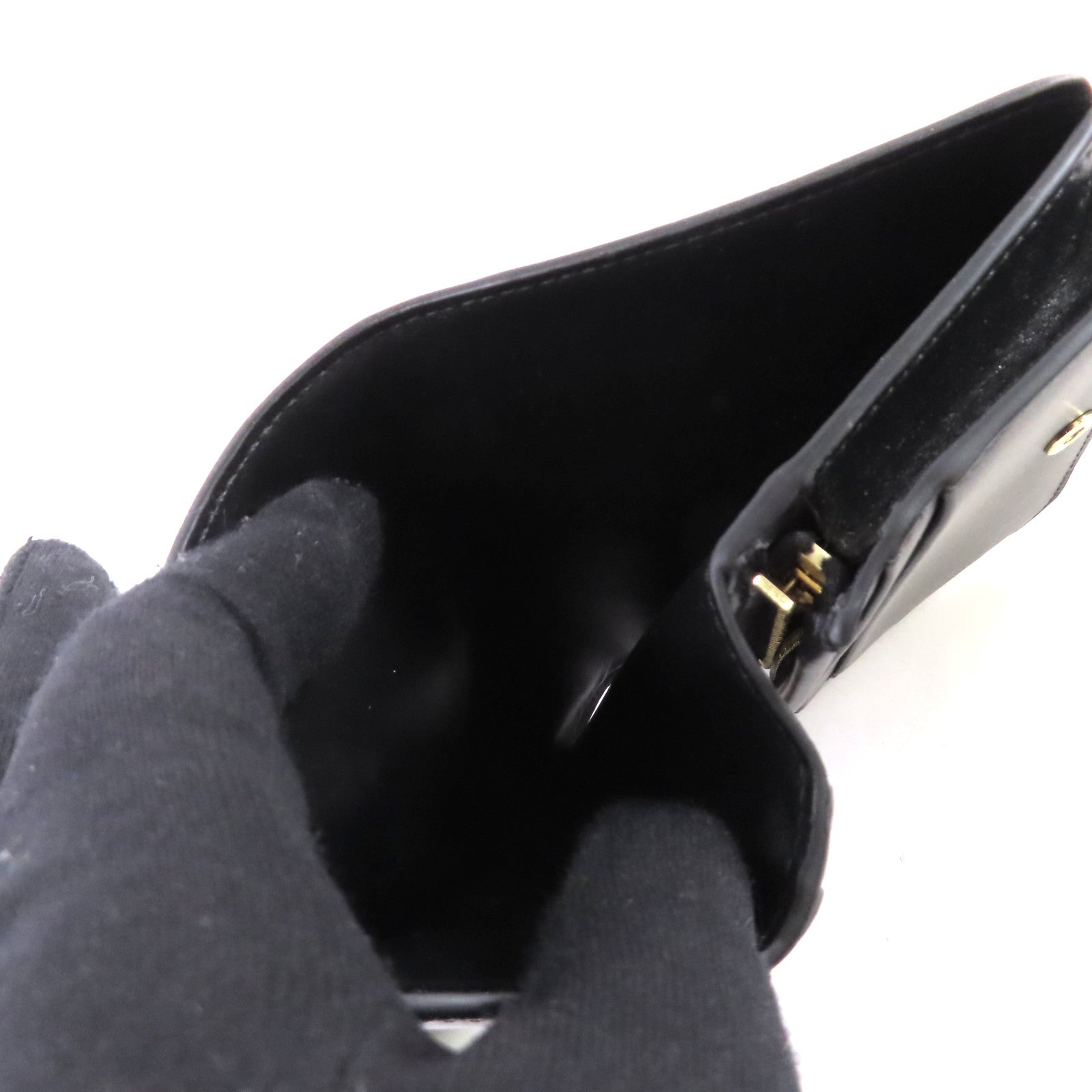 CELINE 牛皮皮革Triomphe Compact Wallet金扣短錢包黑色