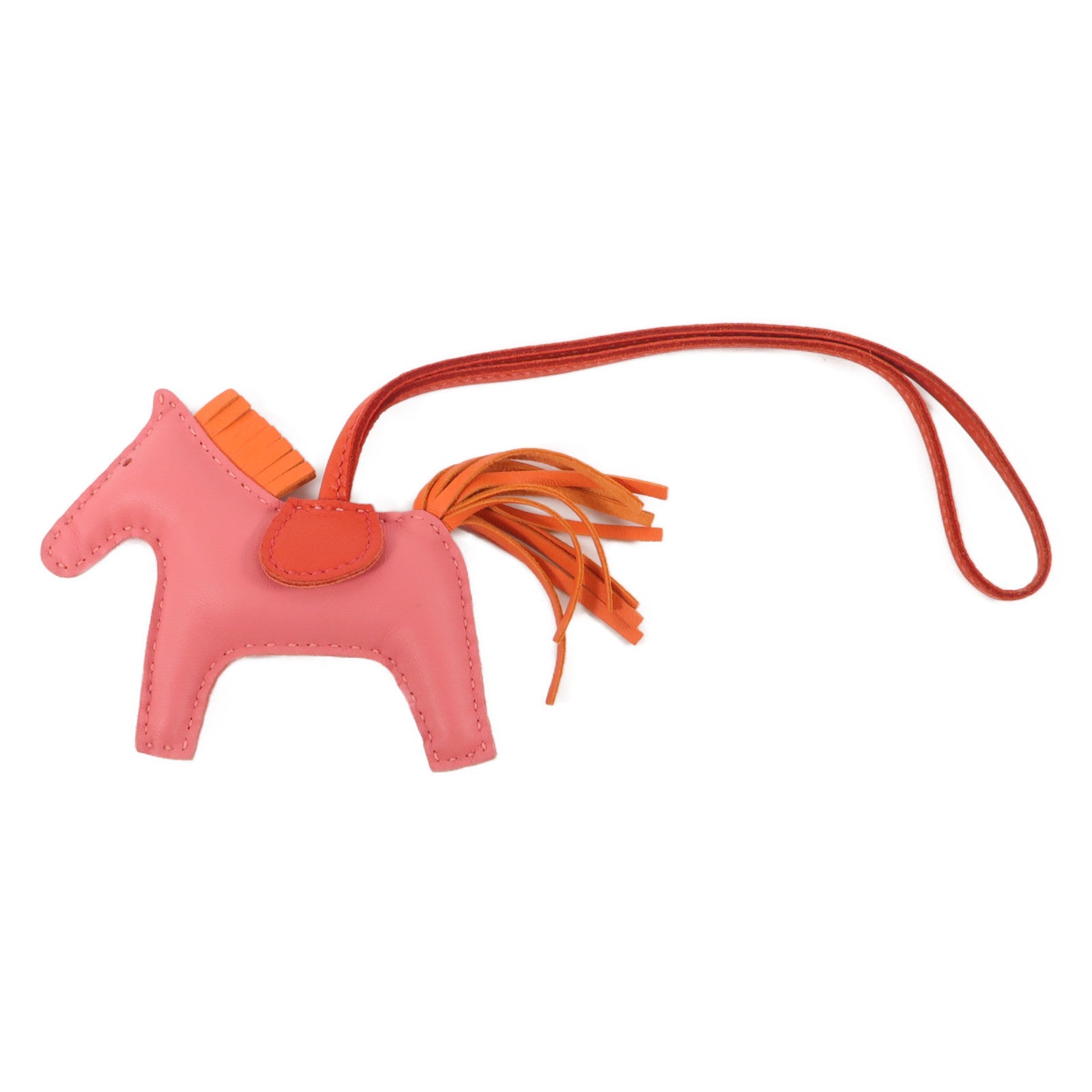 HERMES Milo皮革Rodeo PM掛飾Rose Azalee/Orange Poppy/Rouge Indien