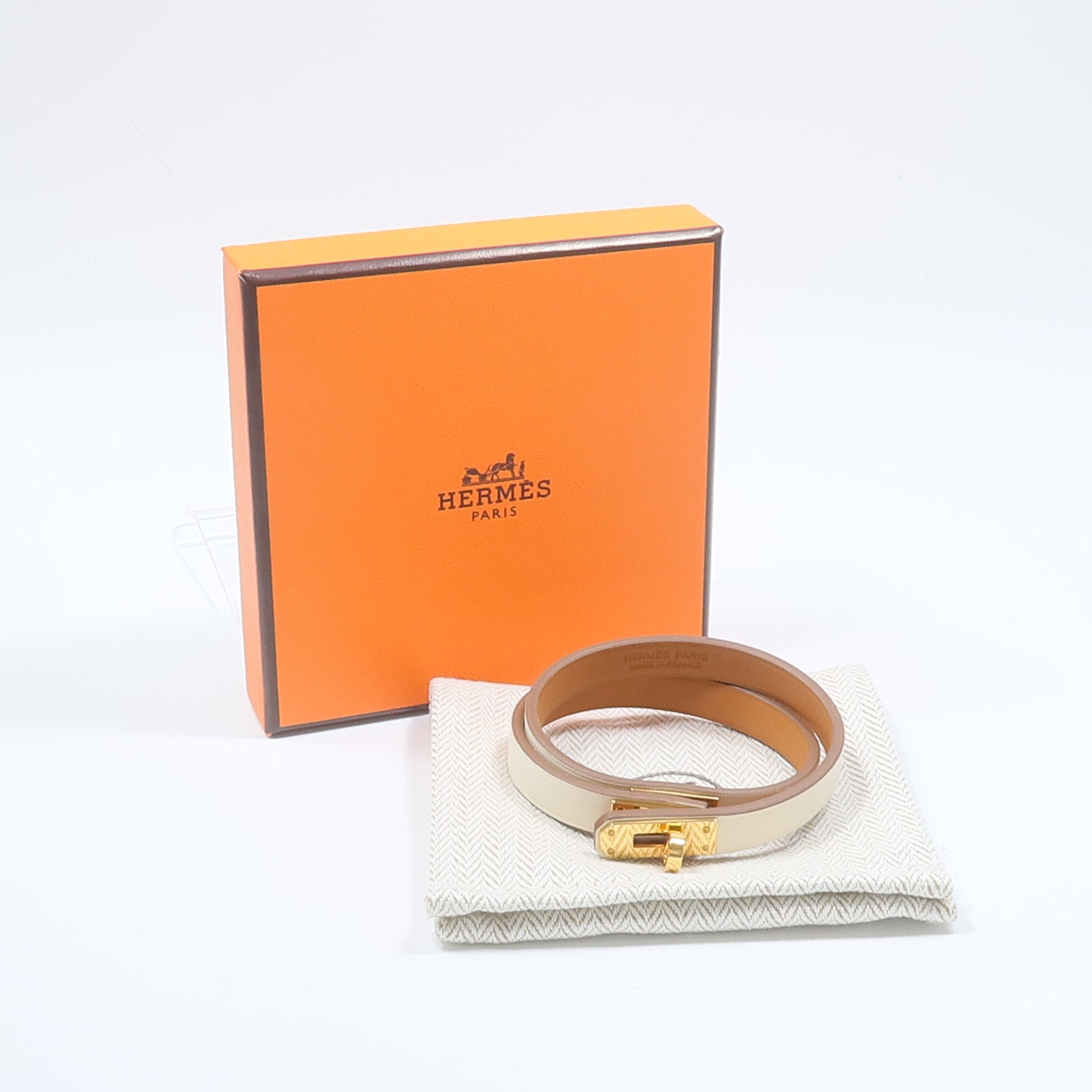 HERMES Swift皮革/金屬Mini Double Kelly Tour Bracelet手鏈Nata