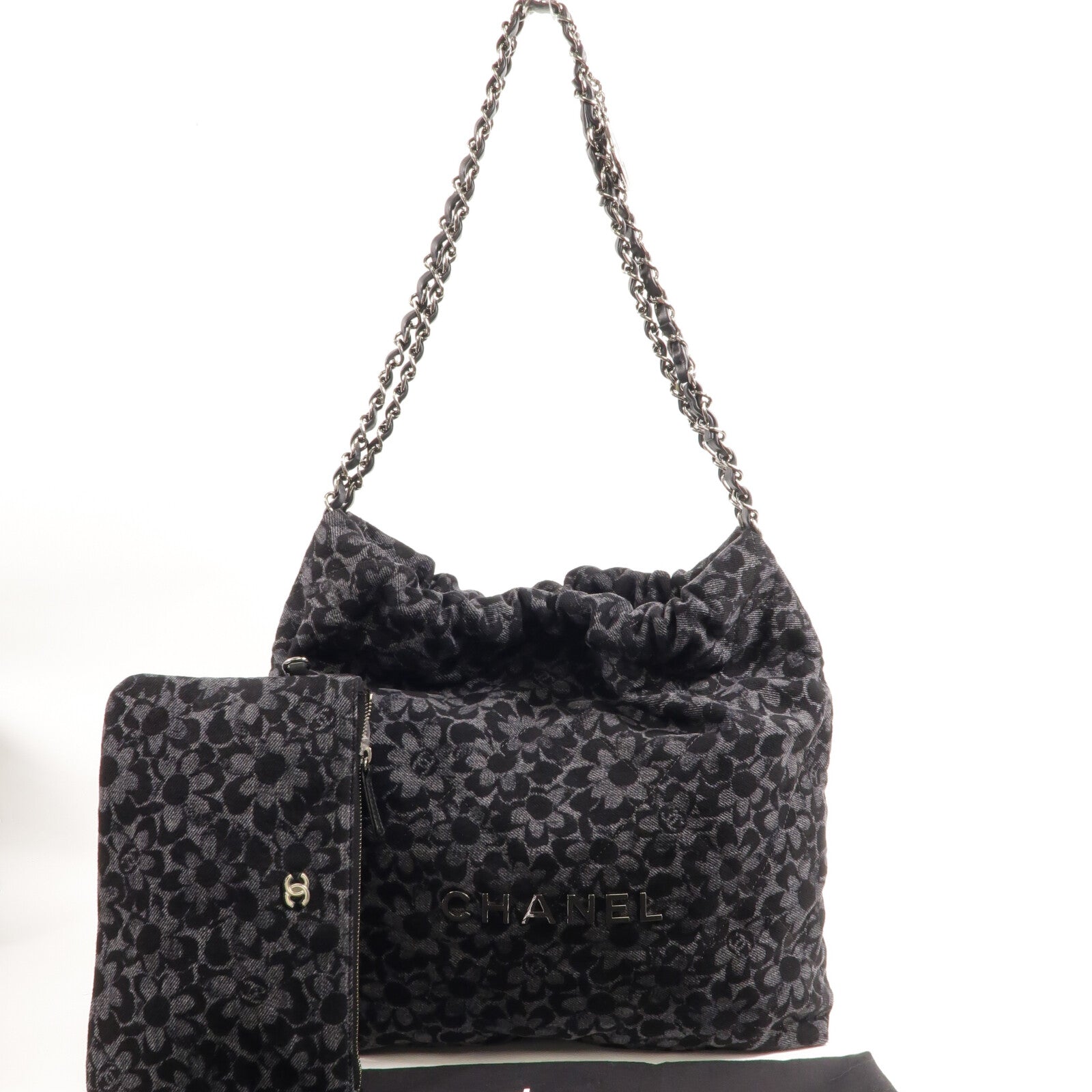 CHANEL 牛仔布Chanel 22 Small鏈帶肩背袋