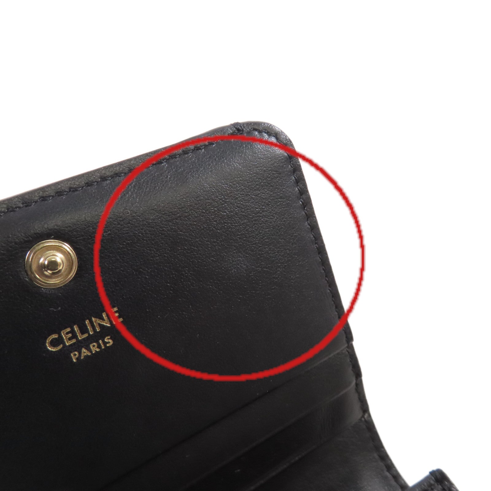 CELINE 牛皮皮革Triomphe Compact Wallet金扣短錢包黑色