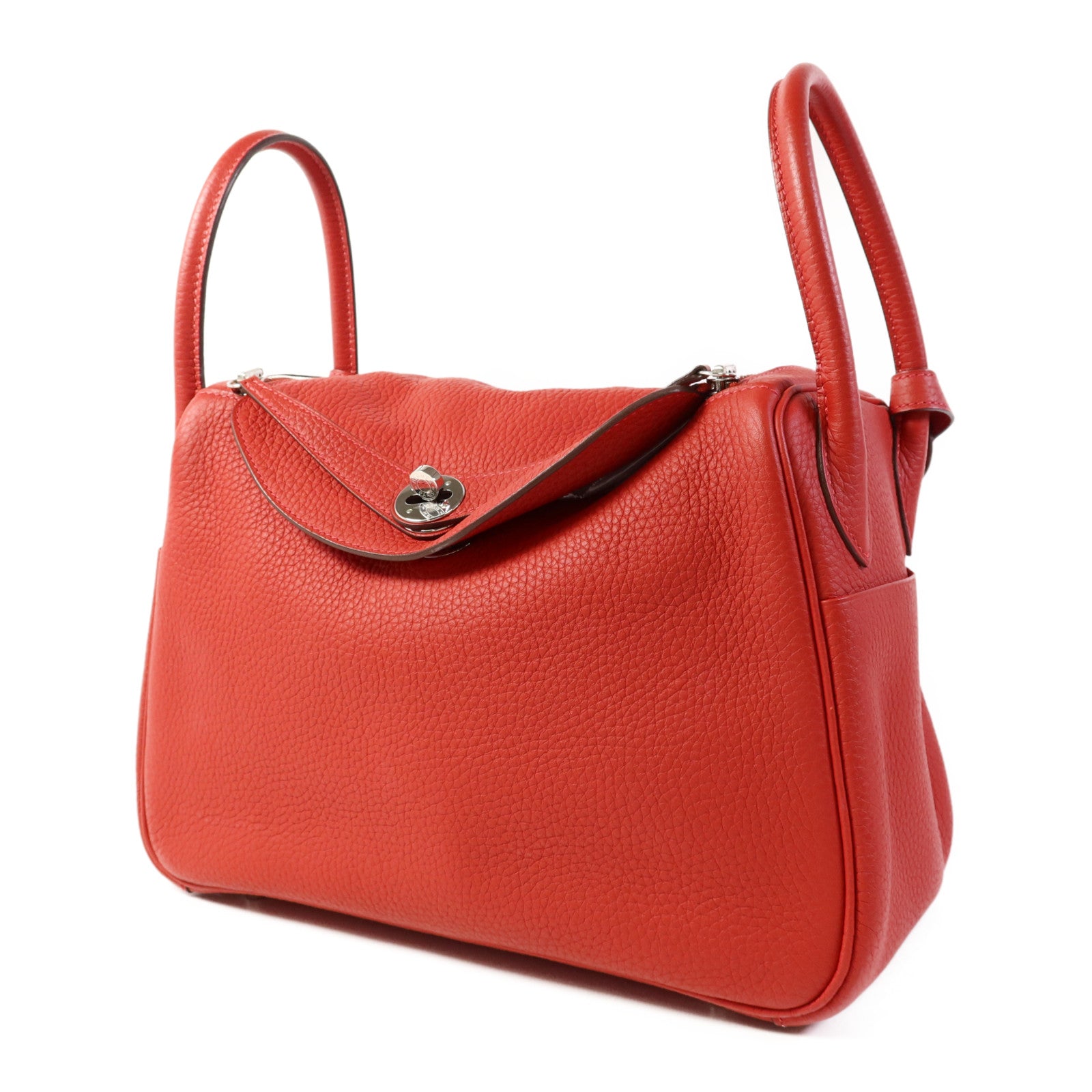 HERMES Clemence皮革Lindy 30銀扣手挽肩背兩用袋Rouge Casaque