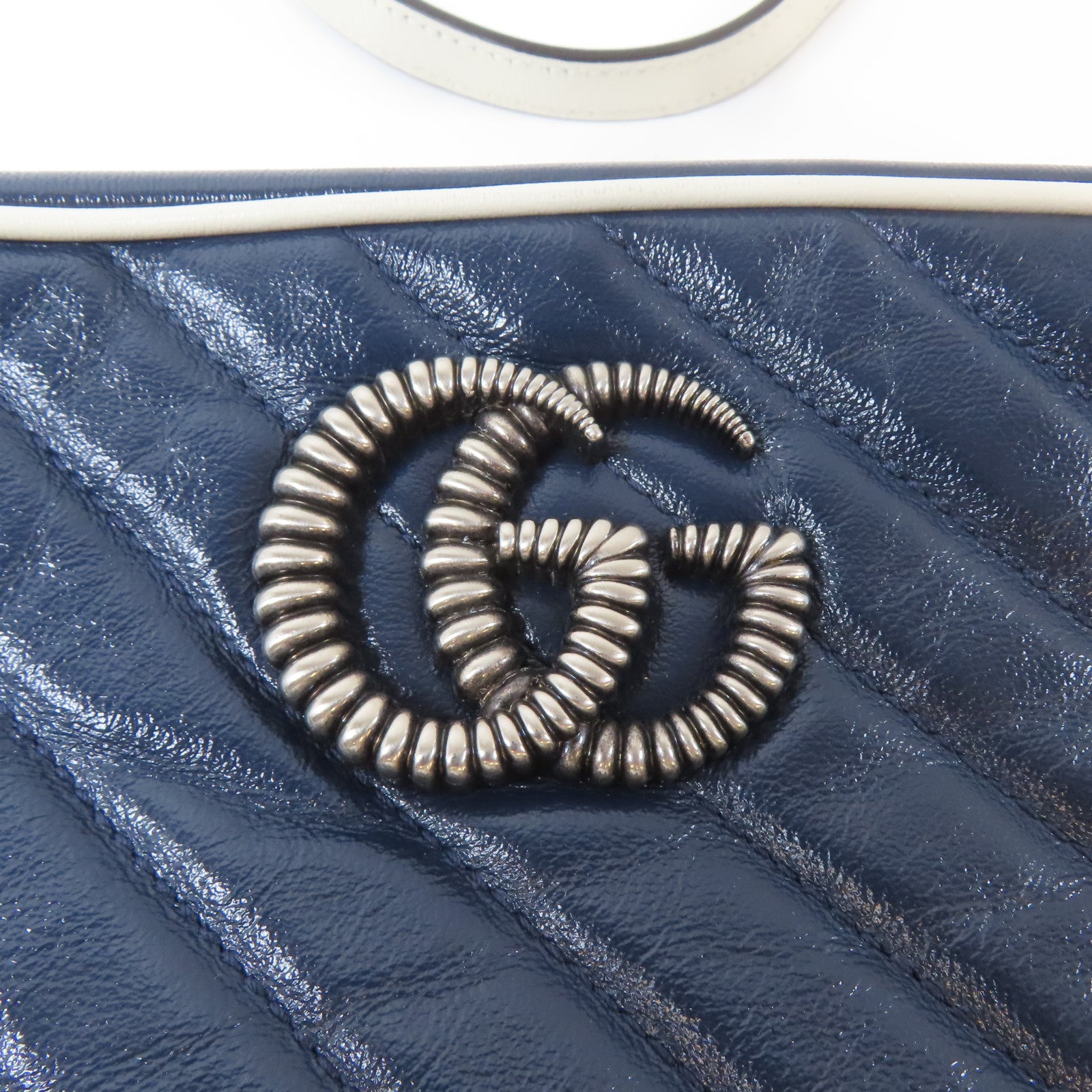 GUCCI 【激減優惠】牛皮皮革Shoulder Bag銀扣肩背袋藍色/白色