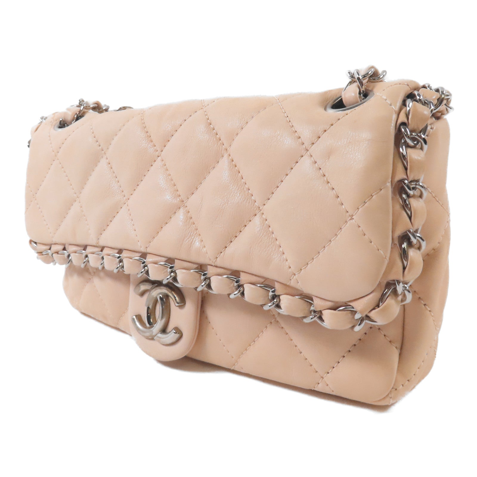 CHANEL 牛皮皮革Chain Shoulder銀扣鏈帶肩背袋