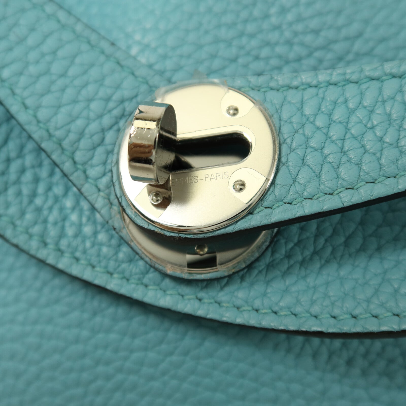 HERMES Clemence皮革Lindy 26銀扣手挽肩背兩用袋Blue Atoll