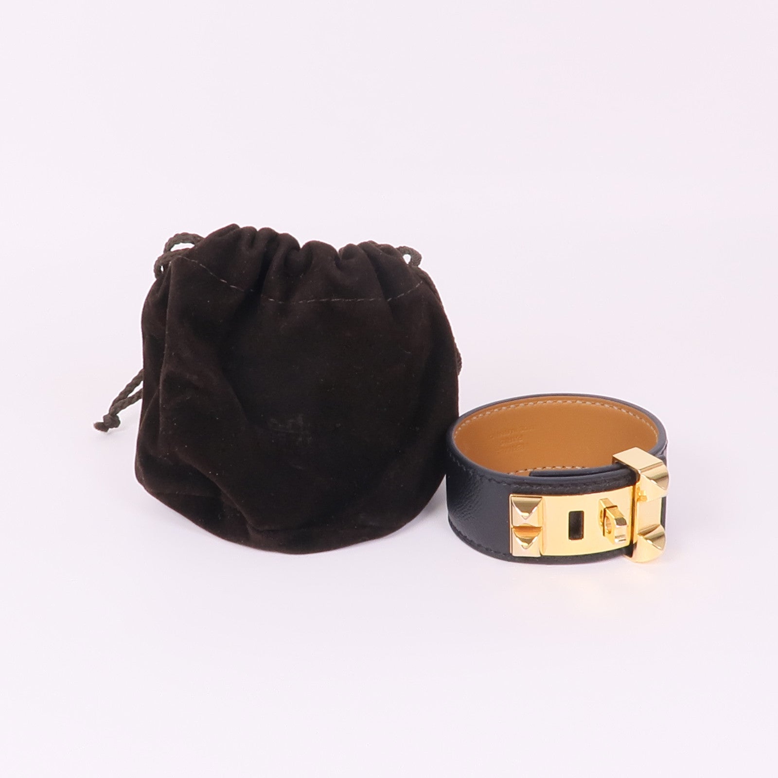 HERMES Epsom皮革/金屬Collier De Chien 24手鐲89 Noir
