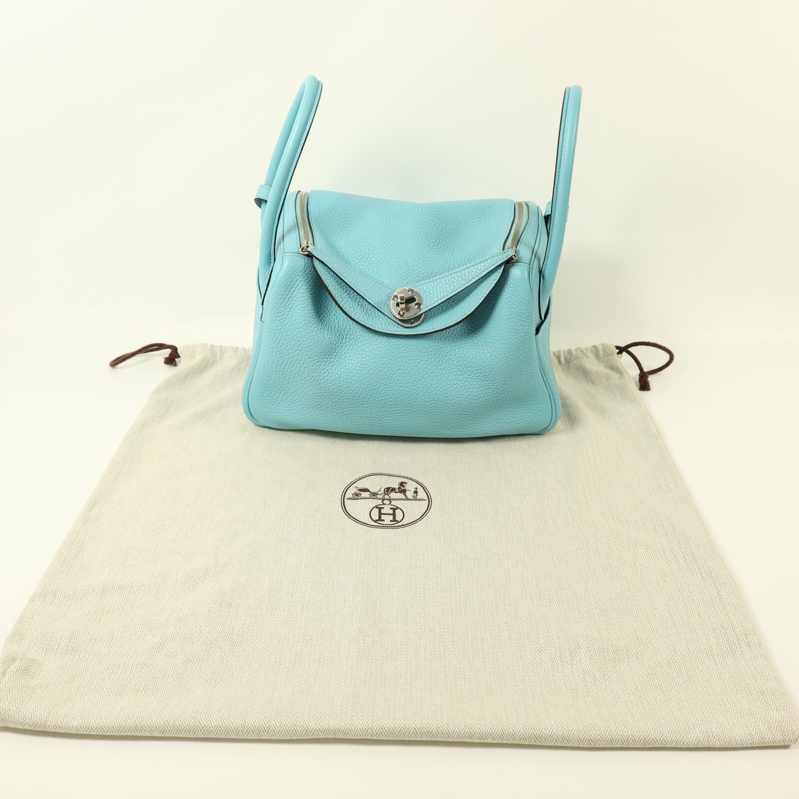 HERMES Clemence皮革Lindy 26銀扣手挽肩背兩用袋Blue Atoll