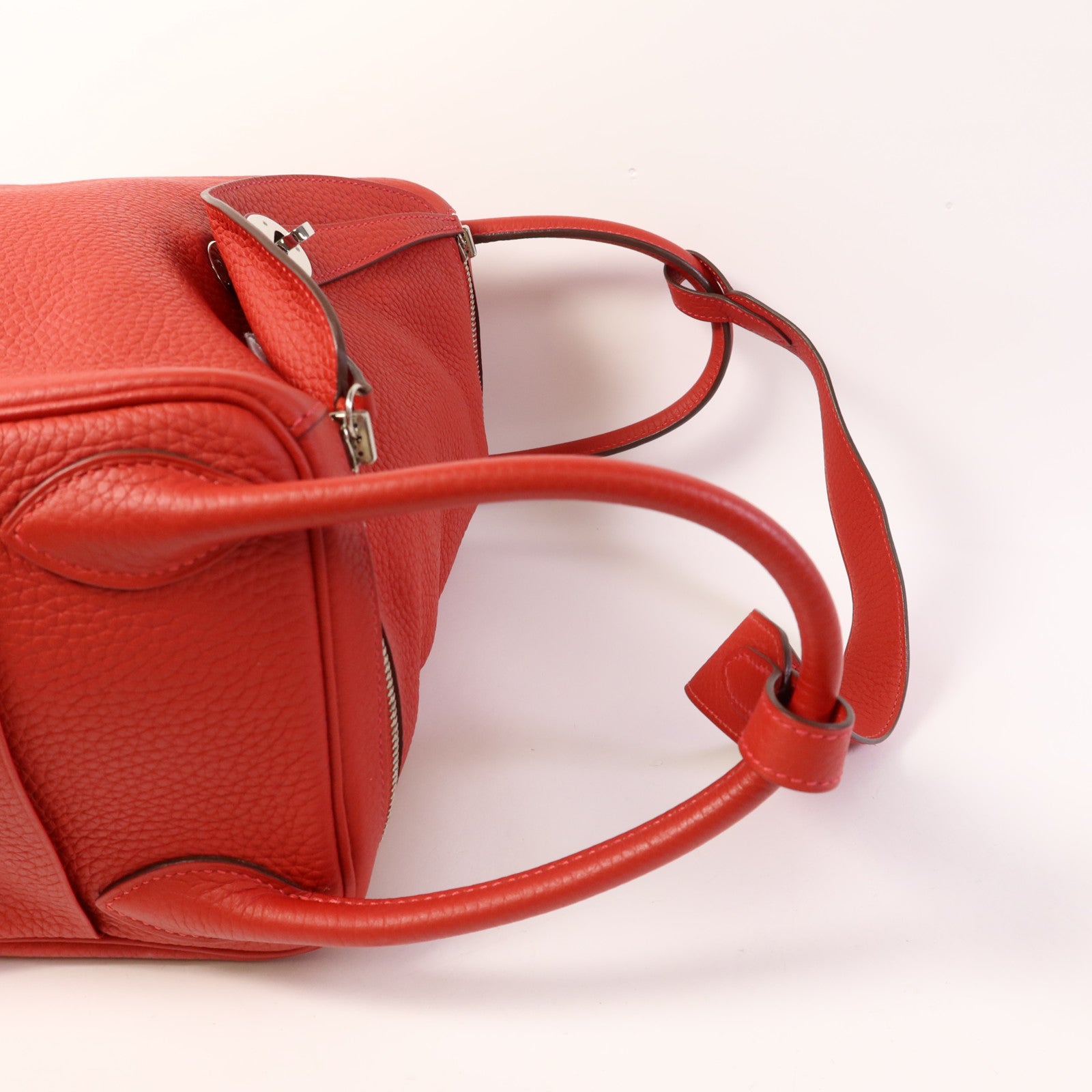 HERMES Clemence皮革Lindy 30銀扣手挽肩背兩用袋Rouge Casaque