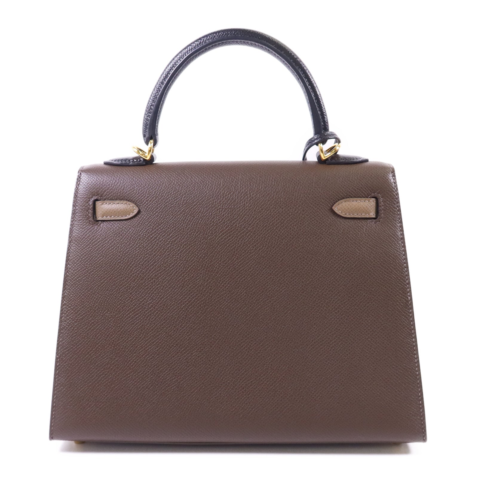 HERMES Epsom皮革Kelly 25金扣手挽肩背兩用袋Etoupe/Ecorce/Noir