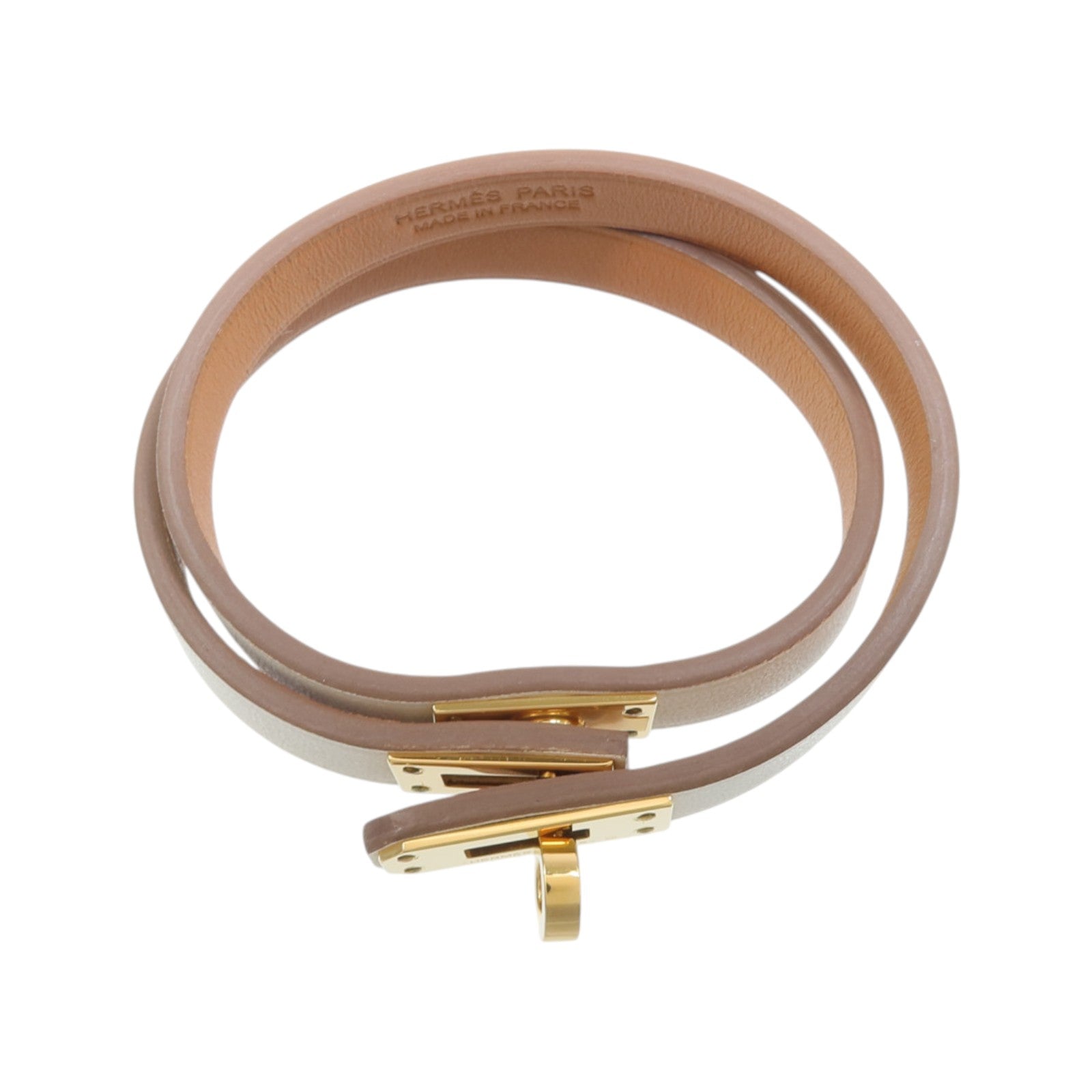 HERMES Swift皮革/金屬Mini Double Kelly Tour Bracelet手鏈Nata